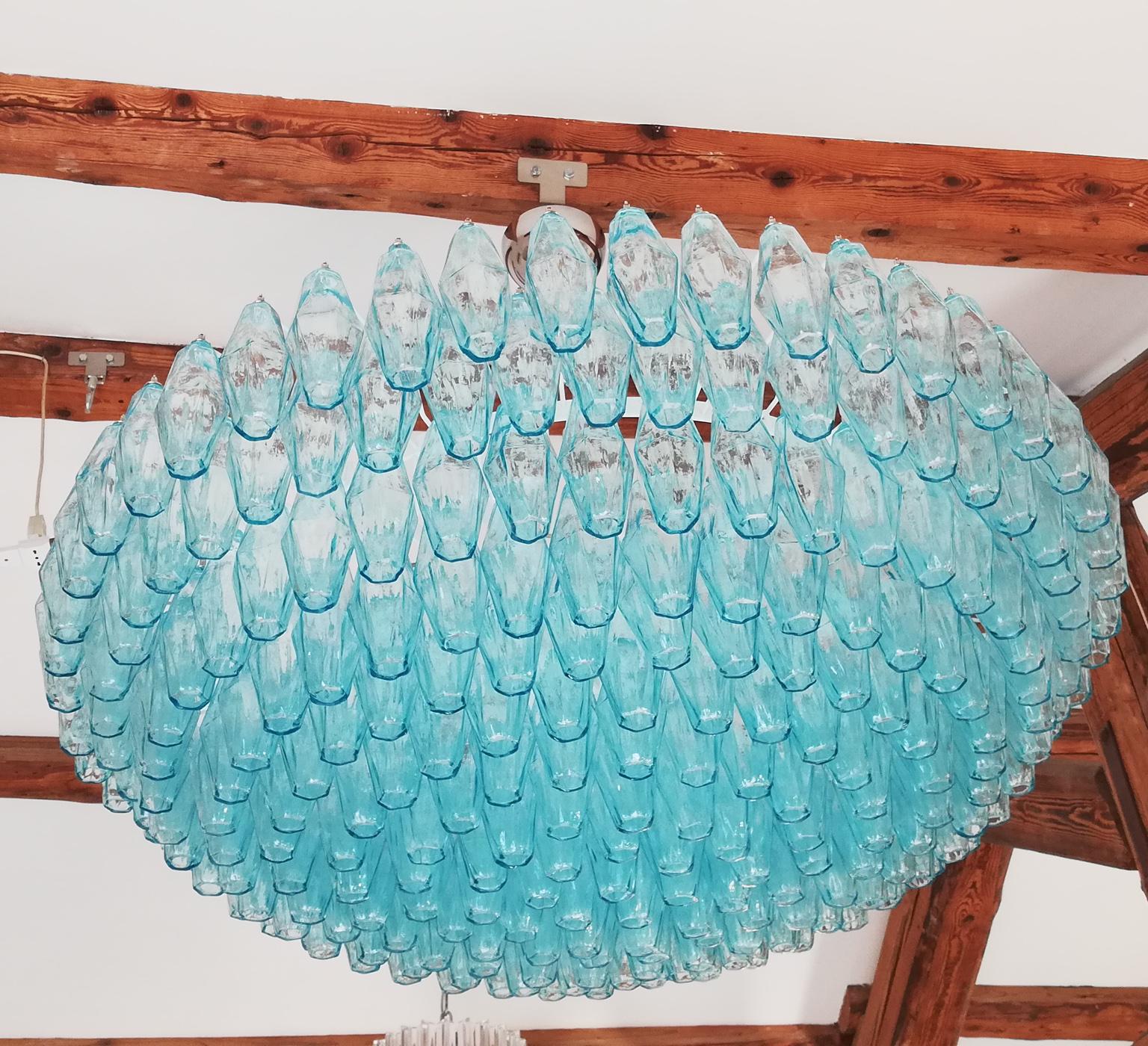 Alberto Donà Midcentury Light Blue Murano Glass Poliedri Chandelier, Italien, 1985 (Moderne der Mitte des Jahrhunderts) im Angebot