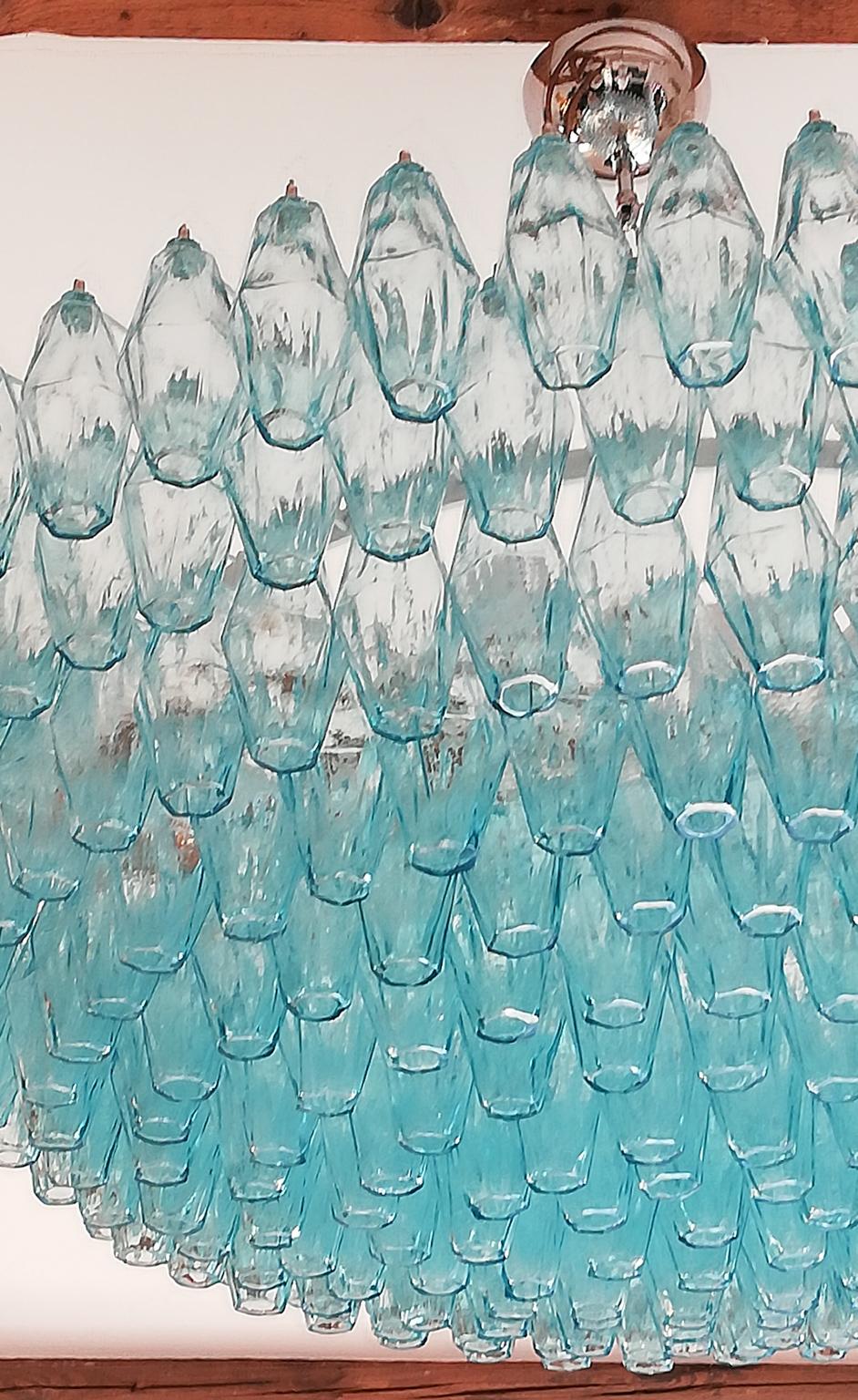 Alberto Donà Midcentury Light Blue Murano Glass Poliedri Chandelier, Italien, 1985 (Geblasenes Glas) im Angebot