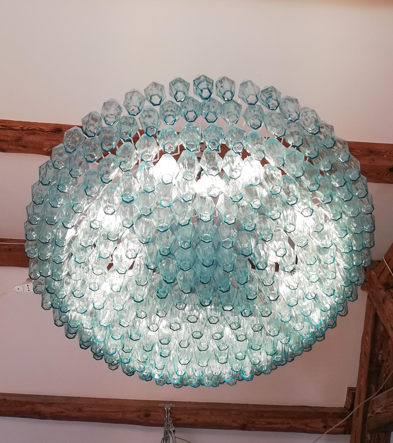 Alberto Donà Midcentury Light Blue Murano Glass Poliedri Chandelier, Italien, 1985 im Angebot 2