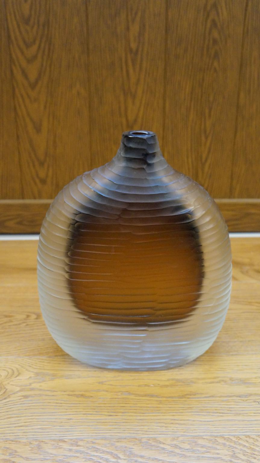 Alberto Donà Mid-Century Modern Amber Clear Three Molato Murano Glass Vases 1992 For Sale 6