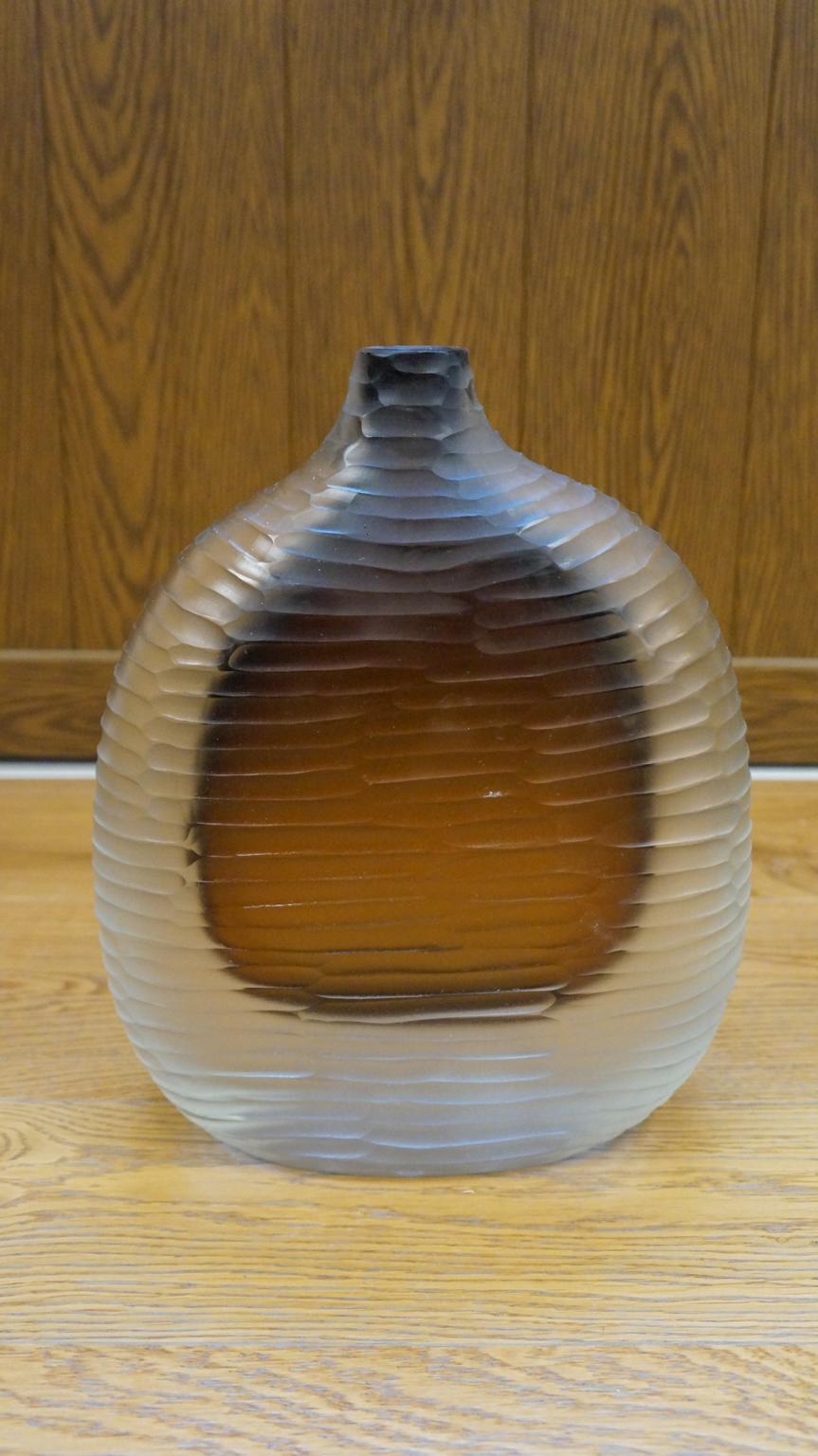 Alberto Donà Mid-Century Modern Amber Clear Three Molato Murano Glass Vases 1992 For Sale 8