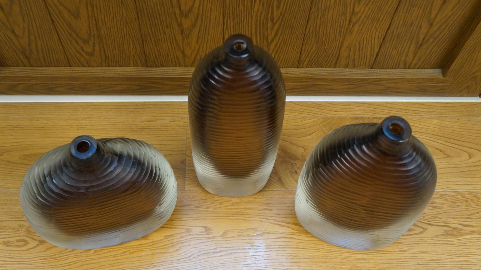 Alberto Donà Moderne Bernstein klare drei Molato-Muranoglas-Vasen aus der Mitte des Jahrhunderts 1992 (Italienisch) im Angebot