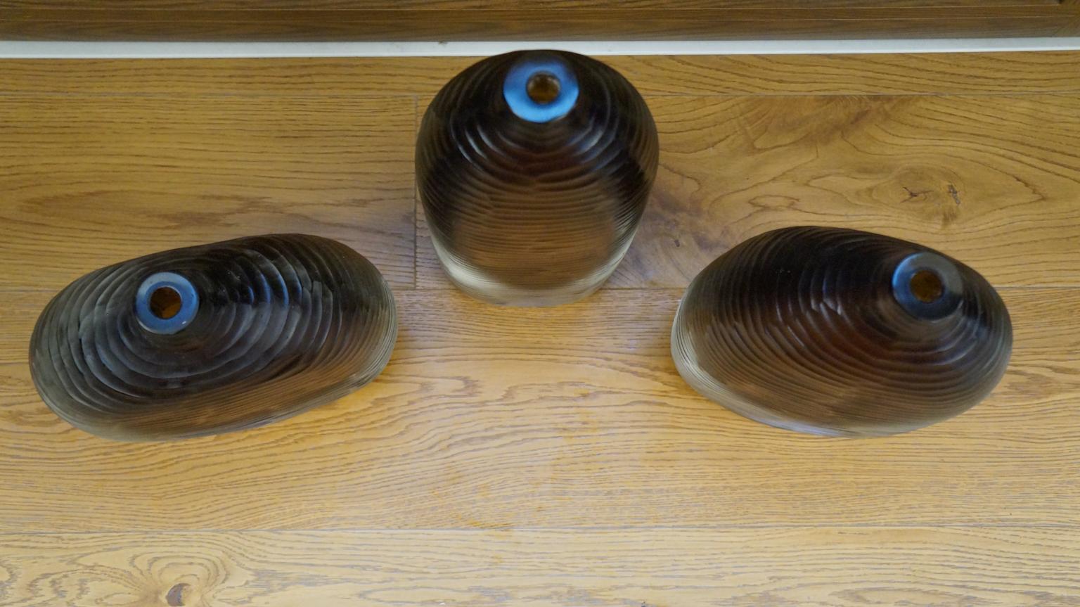 Alberto Donà Moderne Bernstein klare drei Molato-Muranoglas-Vasen aus der Mitte des Jahrhunderts 1992 (Handgefertigt) im Angebot
