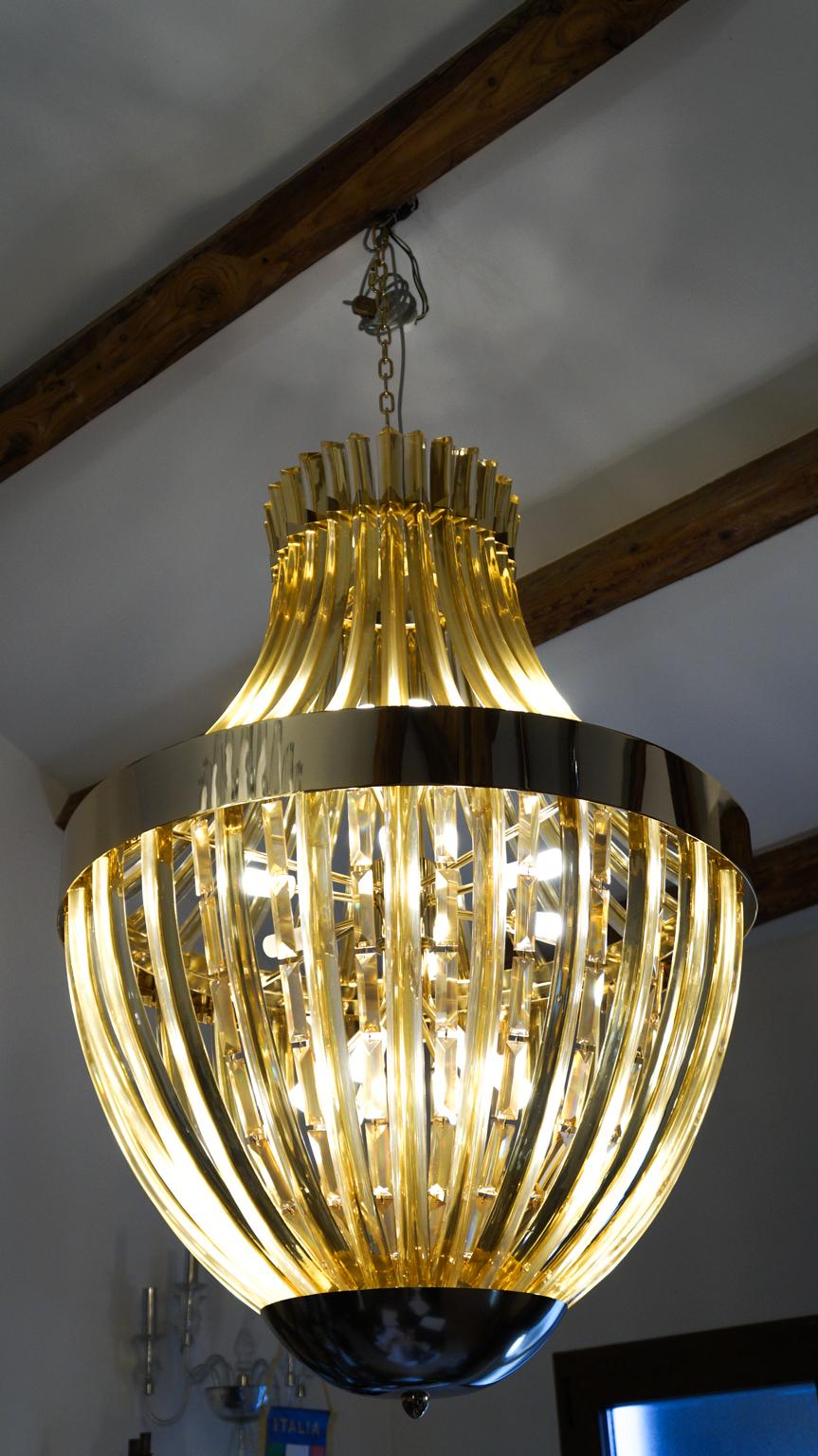 Late 20th Century Alberto Donà Mid-Century Modern Amber Murano Glass Impero Chandelier, 1995s For Sale