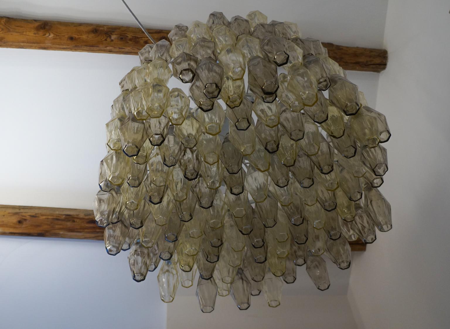 Hand-Crafted Alberto Donà Mid-Century Modern Amber Murano Glass Poliedri Chandelier, 1980s For Sale