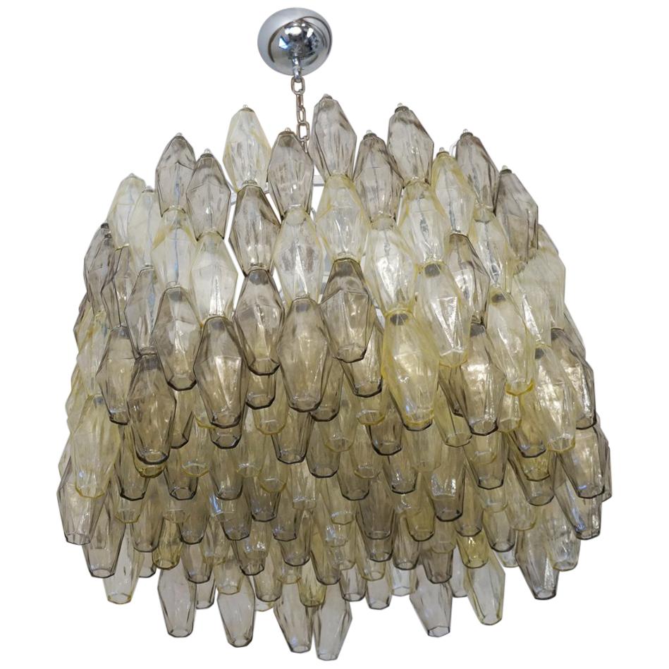 Late 20th Century Alberto Donà Mid-Century Modern Amber Murano Glass Poliedri Chandelier, 1980s For Sale