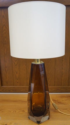 Alberto Donà Pareja de lámparas de mesa de cristal de Murano, ámbar, modernas de mediados de siglo, 1995