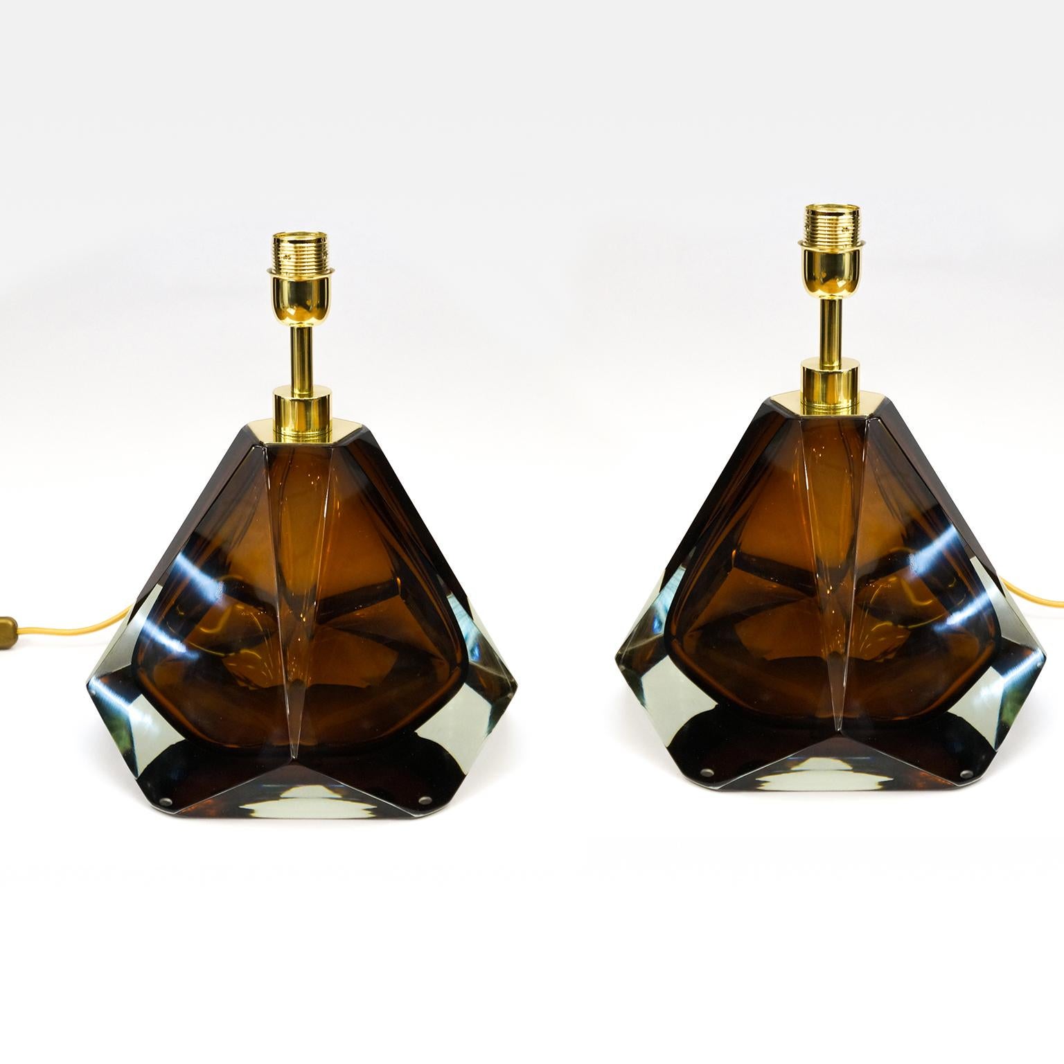 Italian Alberto Donà Mid-Century Modern Amber Pair of Murano Glass Table Lamps, 1995 For Sale