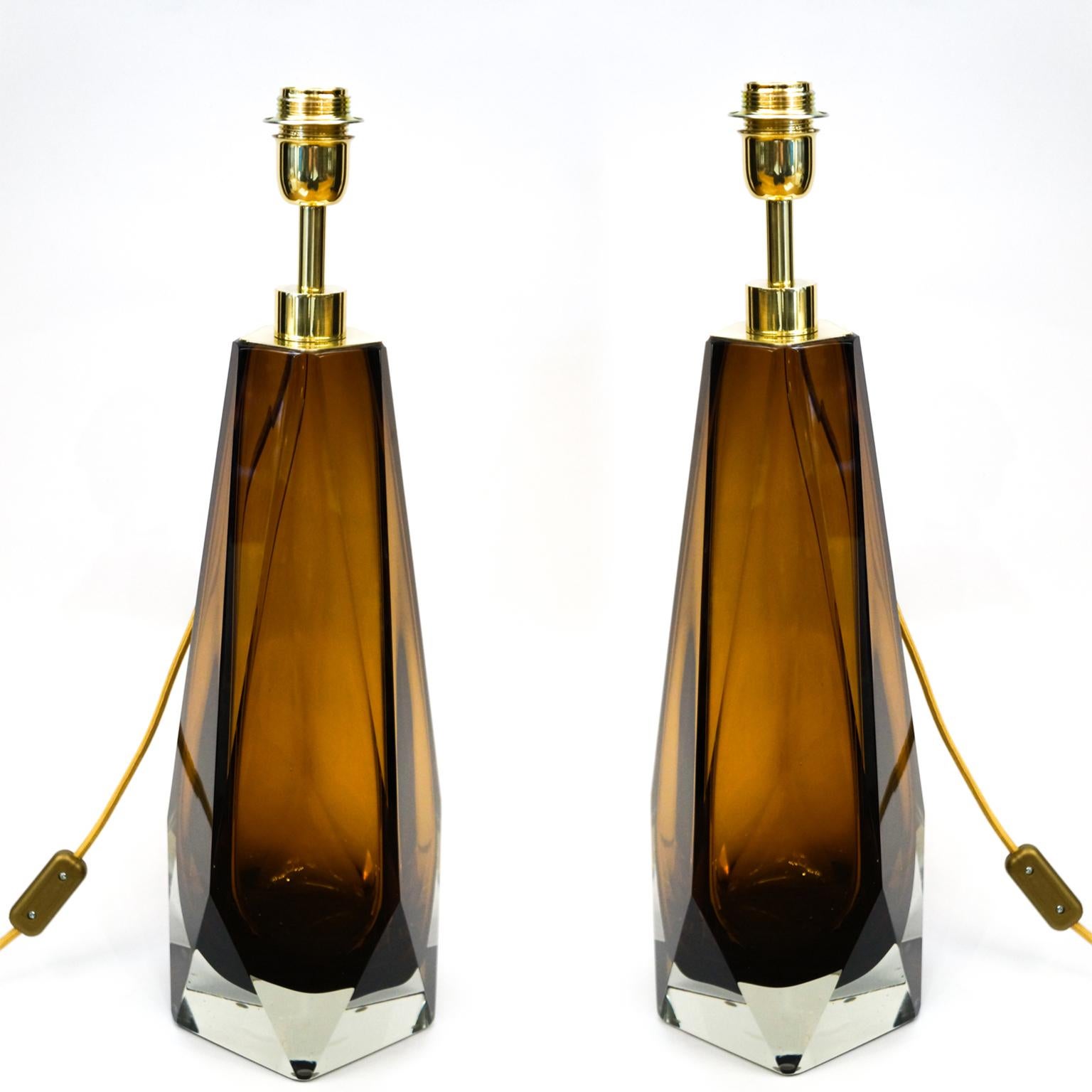 Alberto Donà Mid-Century Modern Amber Pair of Murano Glass Table Lamps, 1995 14