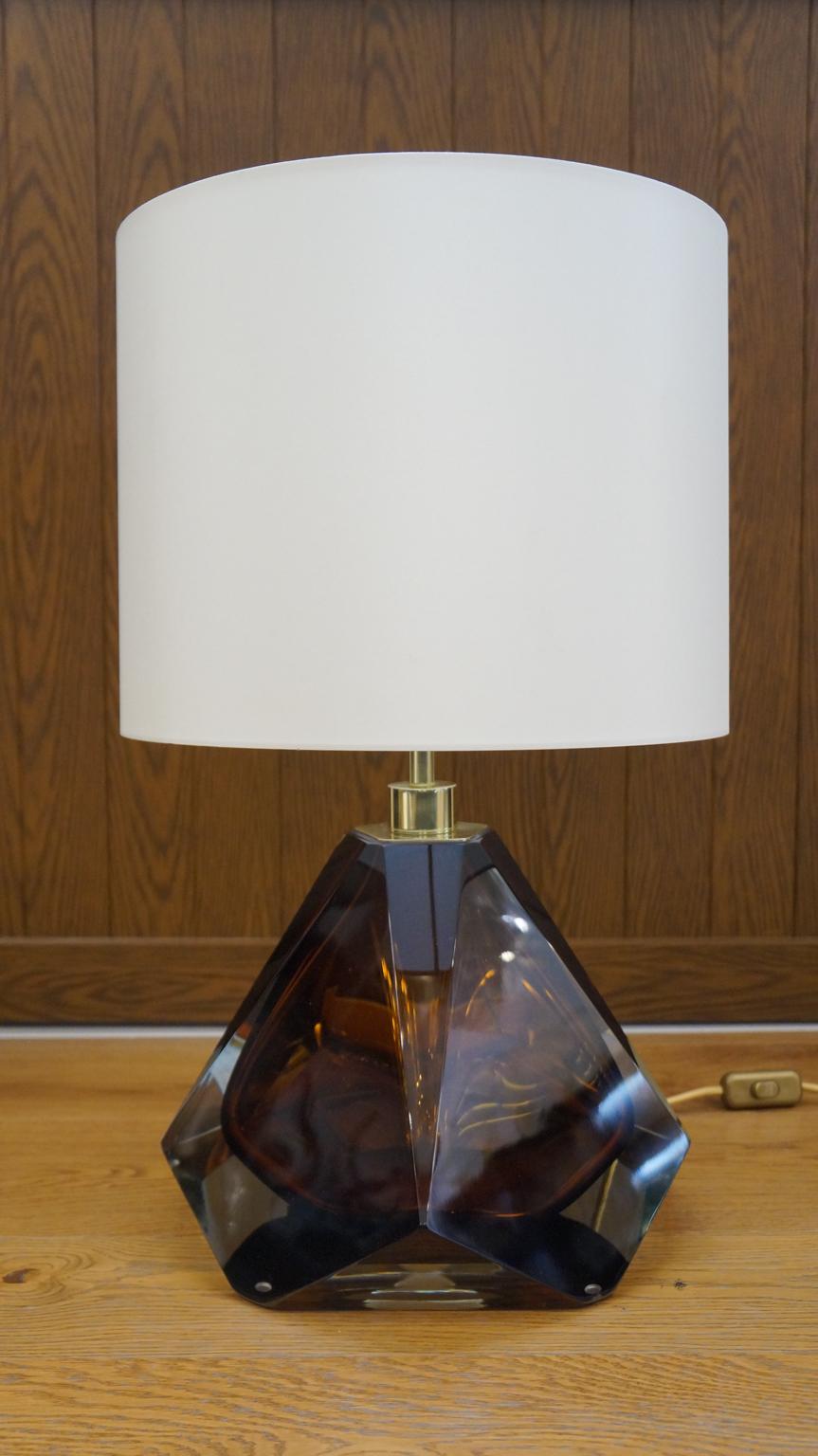 Hand-Crafted Alberto Donà Mid-Century Modern Amber Pair of Murano Glass Table Lamps, 1995 For Sale