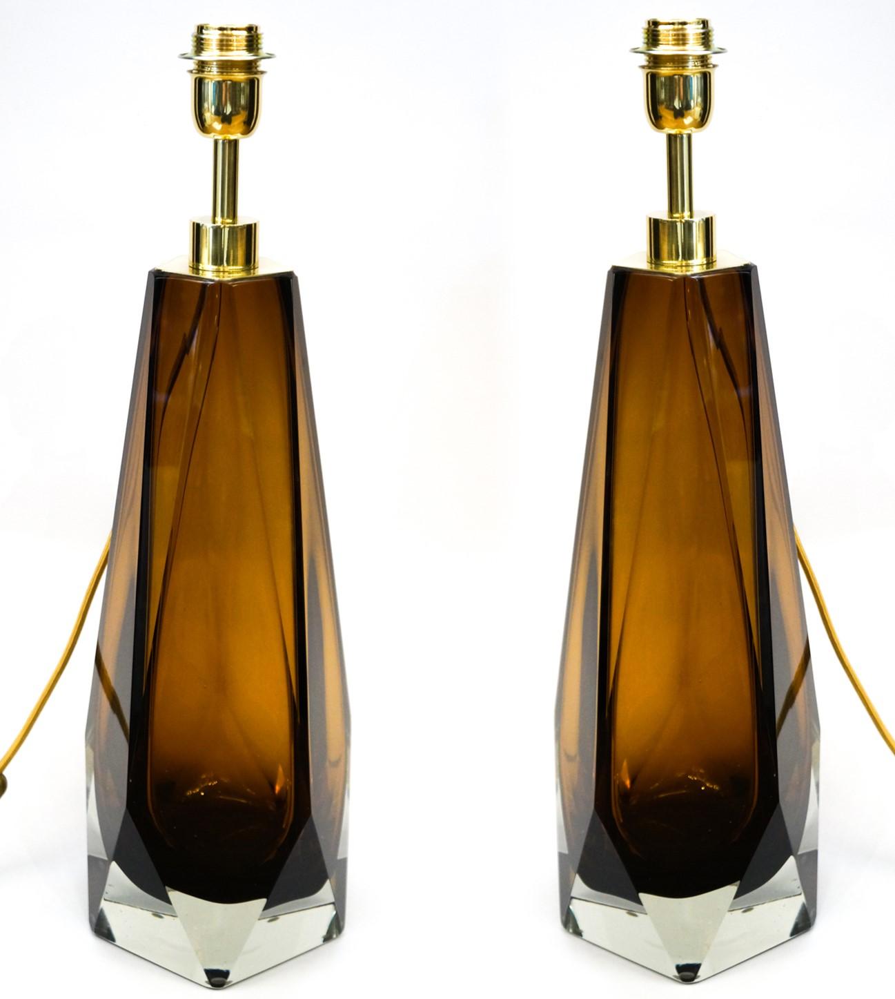 Late 20th Century Alberto Donà Mid-Century Modern Amber Pair of Murano Glass Table Lamps, 1995