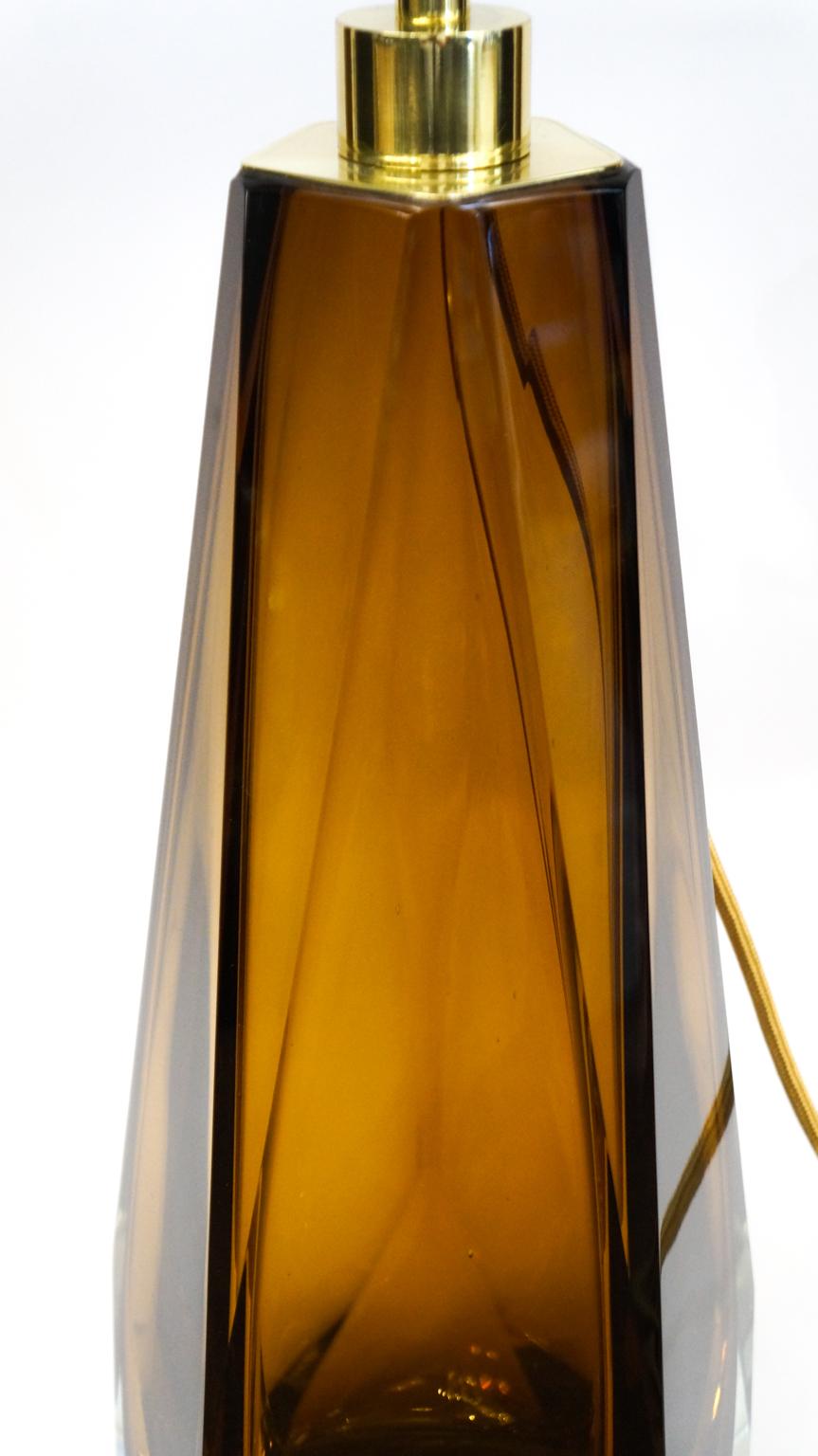 Verre d'art Alberto Donà Paire de lampes de table en verre de Murano de style Modernity Amber, 1995 en vente