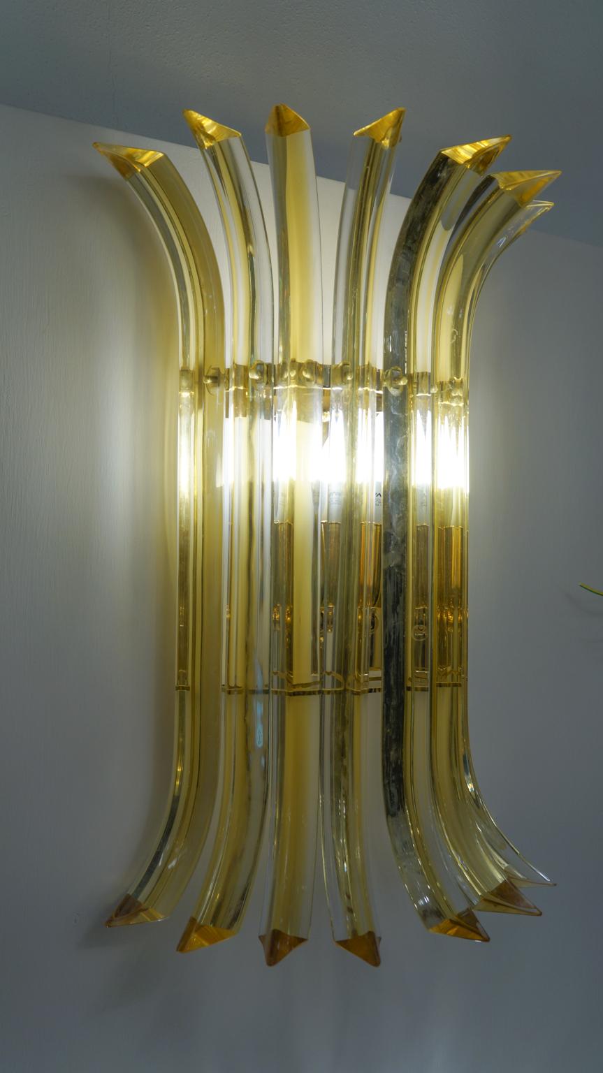 Alberto Donà Mid-Century Modern Amber Pair of Murano Glass Wall Sconces, 1985s For Sale 13