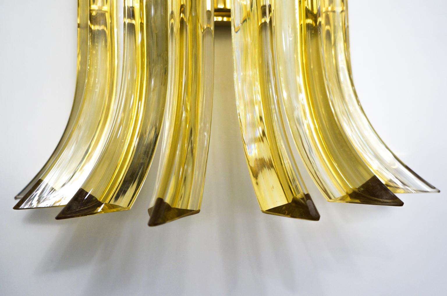 Late 20th Century Alberto Donà Mid-Century Modern Amber Pair of Murano Glass Wall Sconces, 1985s For Sale