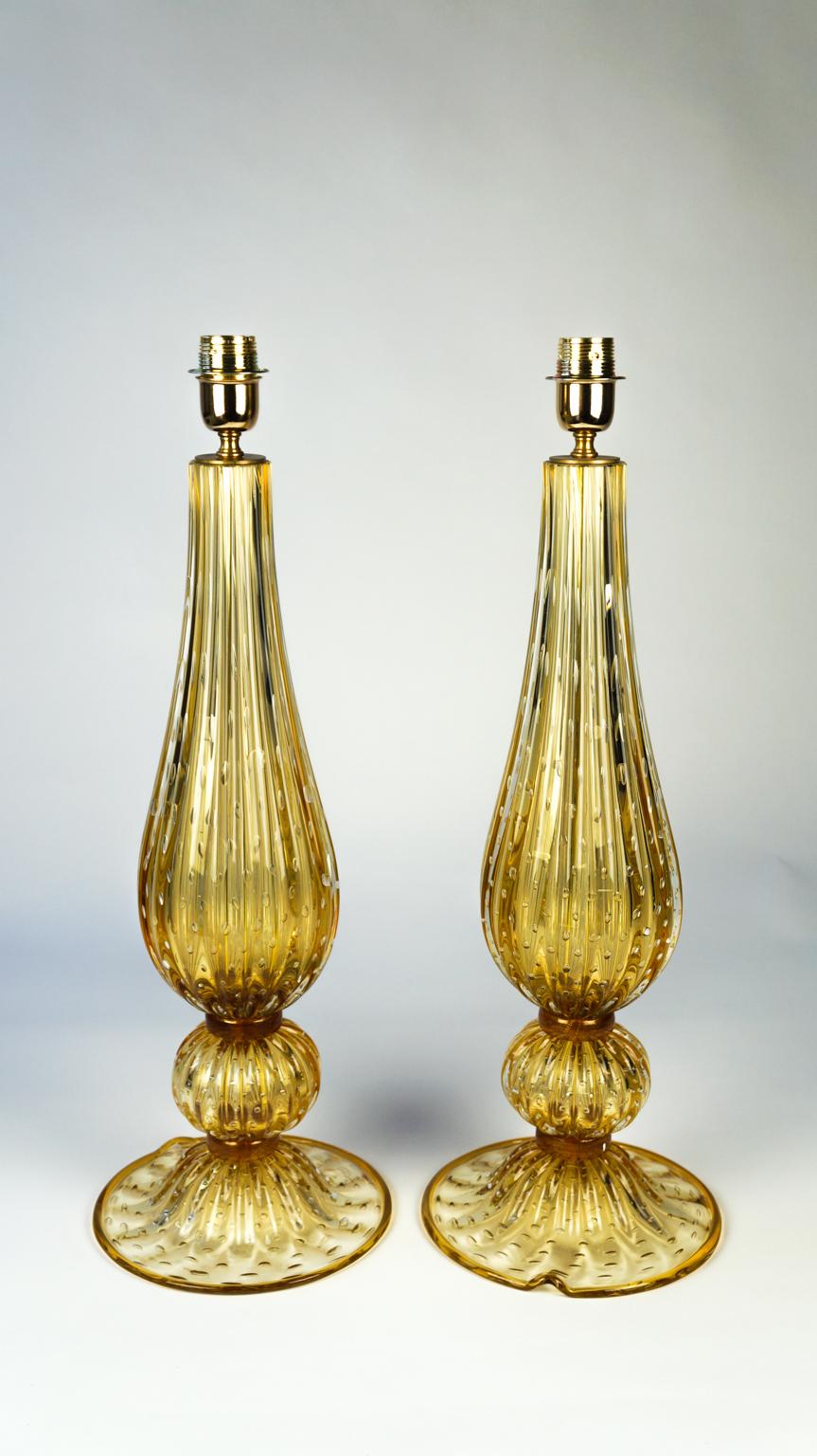 Alberto Donà Mid-Century Modern Amber Two of Murano Glass Table Lamps, 1991 For Sale 7