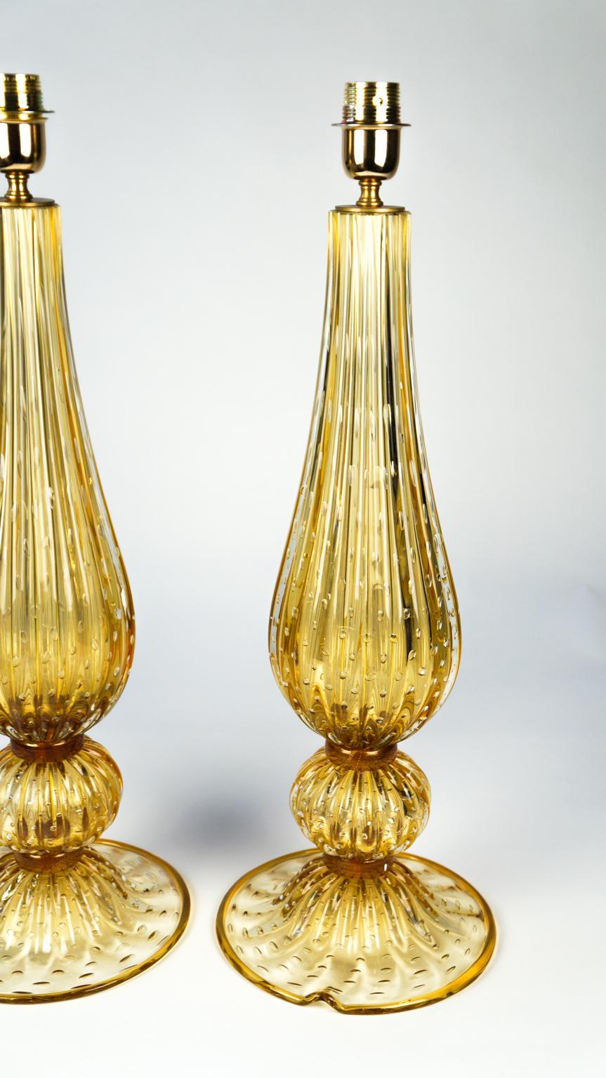 Alberto Donà Mid-Century Modern Amber Two of Murano Glass Table Lamps, 1991 For Sale 8
