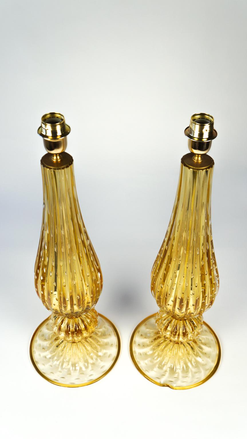 Alberto Donà Mid-Century Modern Amber Two of Murano Glass Table Lamps, 1991 For Sale 10