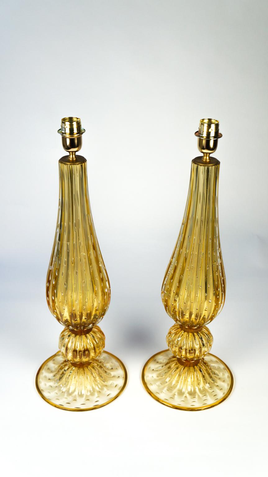Alberto Donà Mid-Century Modern Amber Two of Murano Glass Table Lamps, 1991 For Sale 12