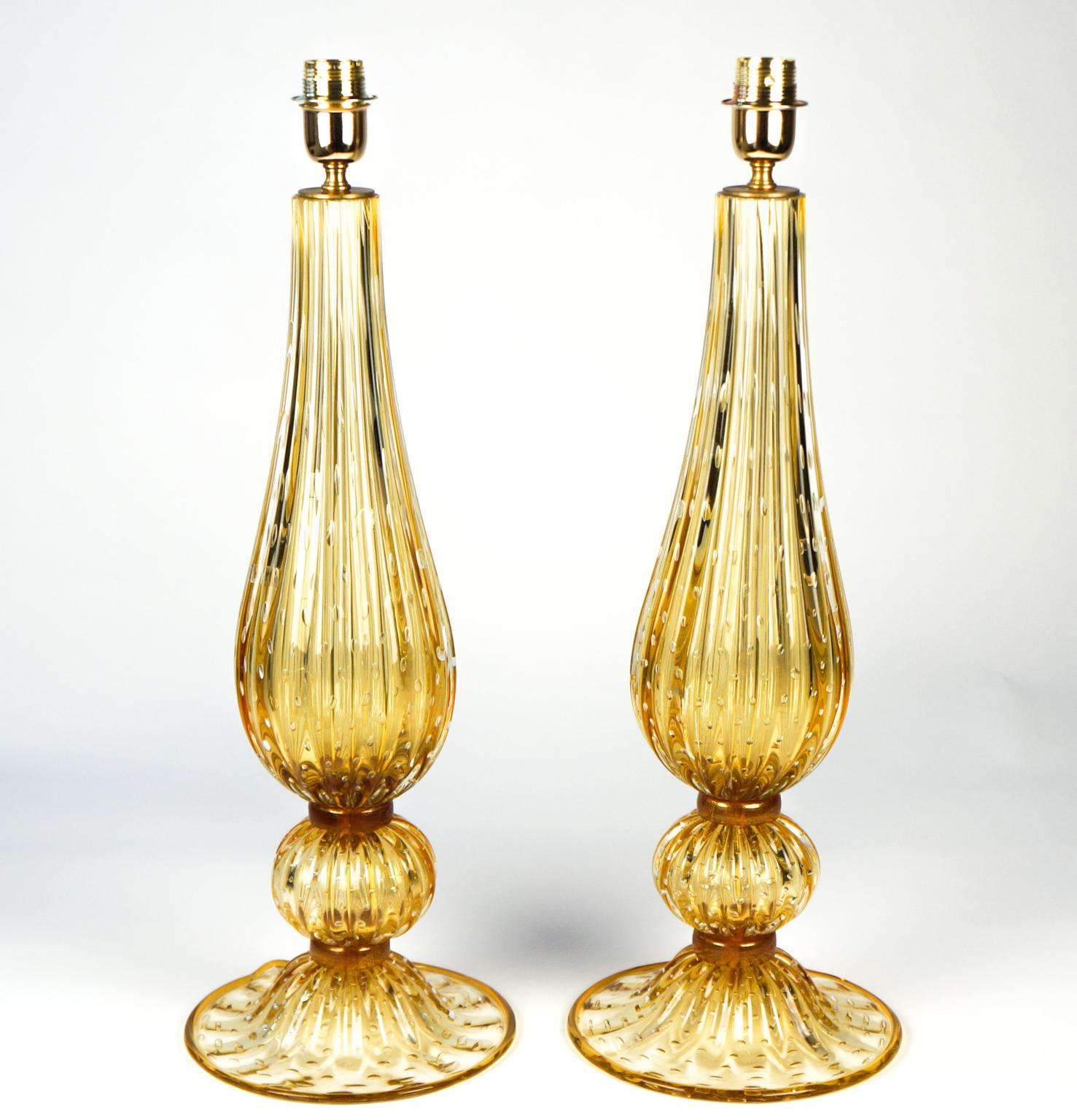 Alberto Donà Mid-Century Modern Amber Two of Murano Glass Table Lamps, 1991 For Sale 13