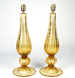 Alberto Donà Mid-Century Modern Amber Two of Murano Glass Table Lamps, 1991