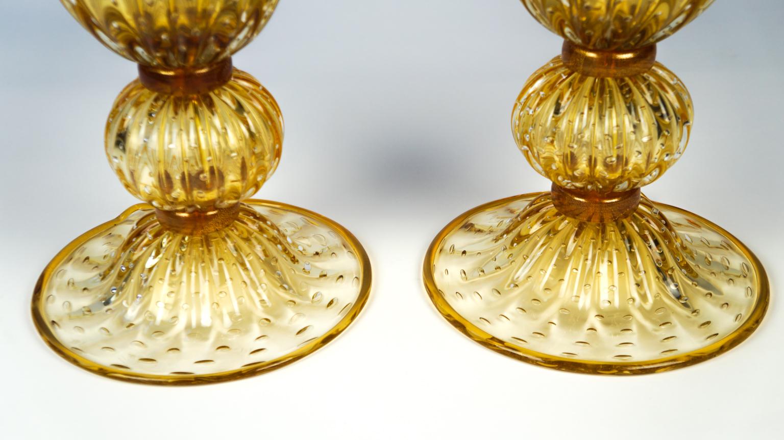 Hand-Crafted Alberto Donà Mid-Century Modern Amber Two of Murano Glass Table Lamps, 1991 For Sale