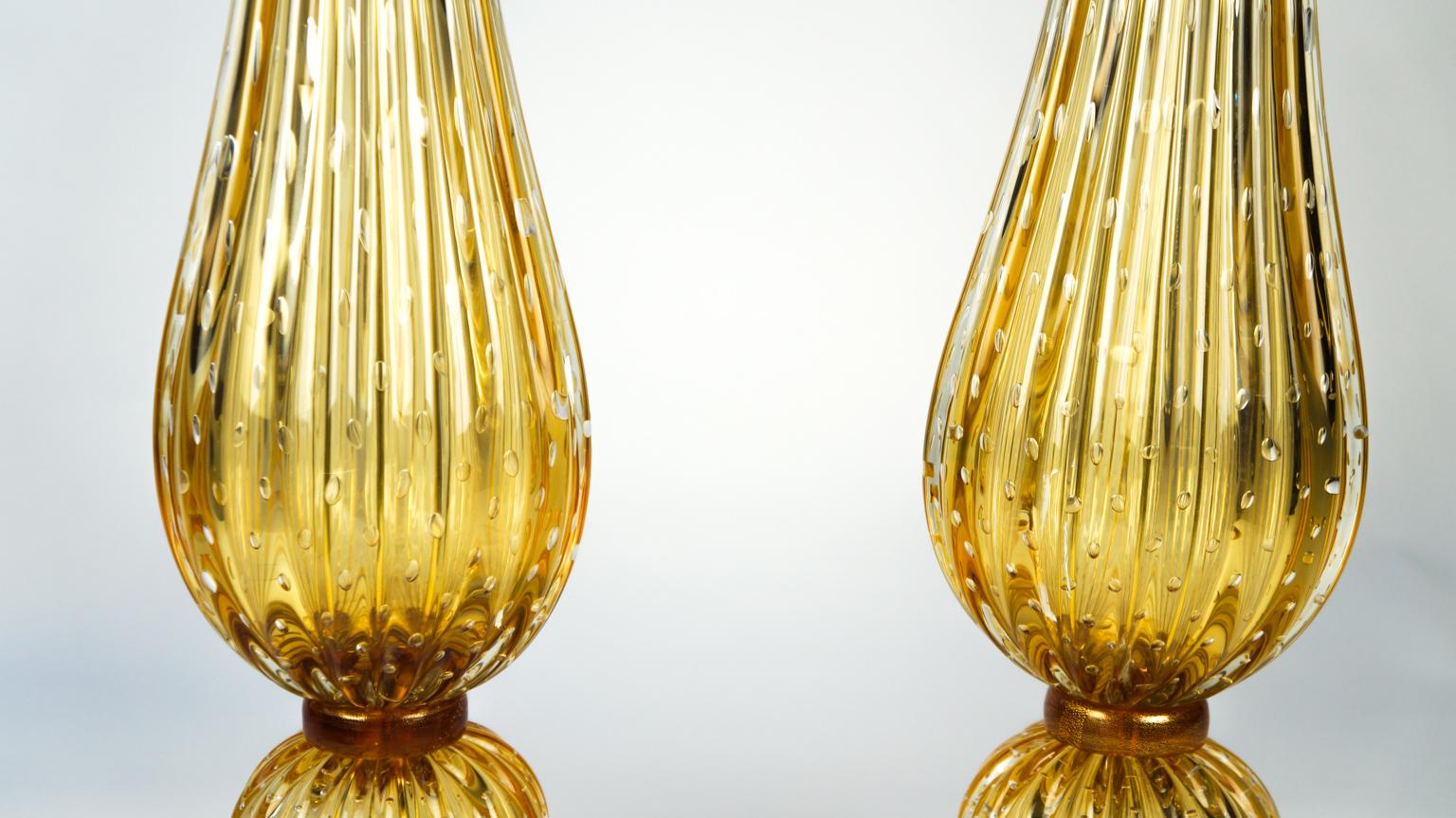 Late 20th Century Alberto Donà Mid-Century Modern Amber Two of Murano Glass Table Lamps, 1991 For Sale
