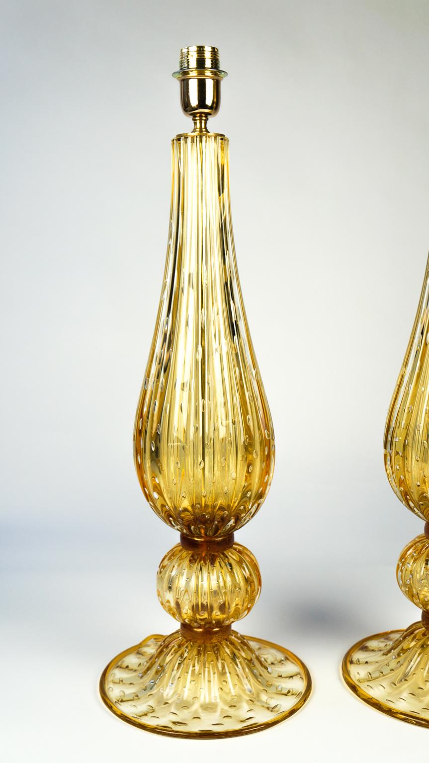 Alberto Donà Mid-Century Modern Amber Two of Murano Glass Table Lamps, 1991 For Sale 2