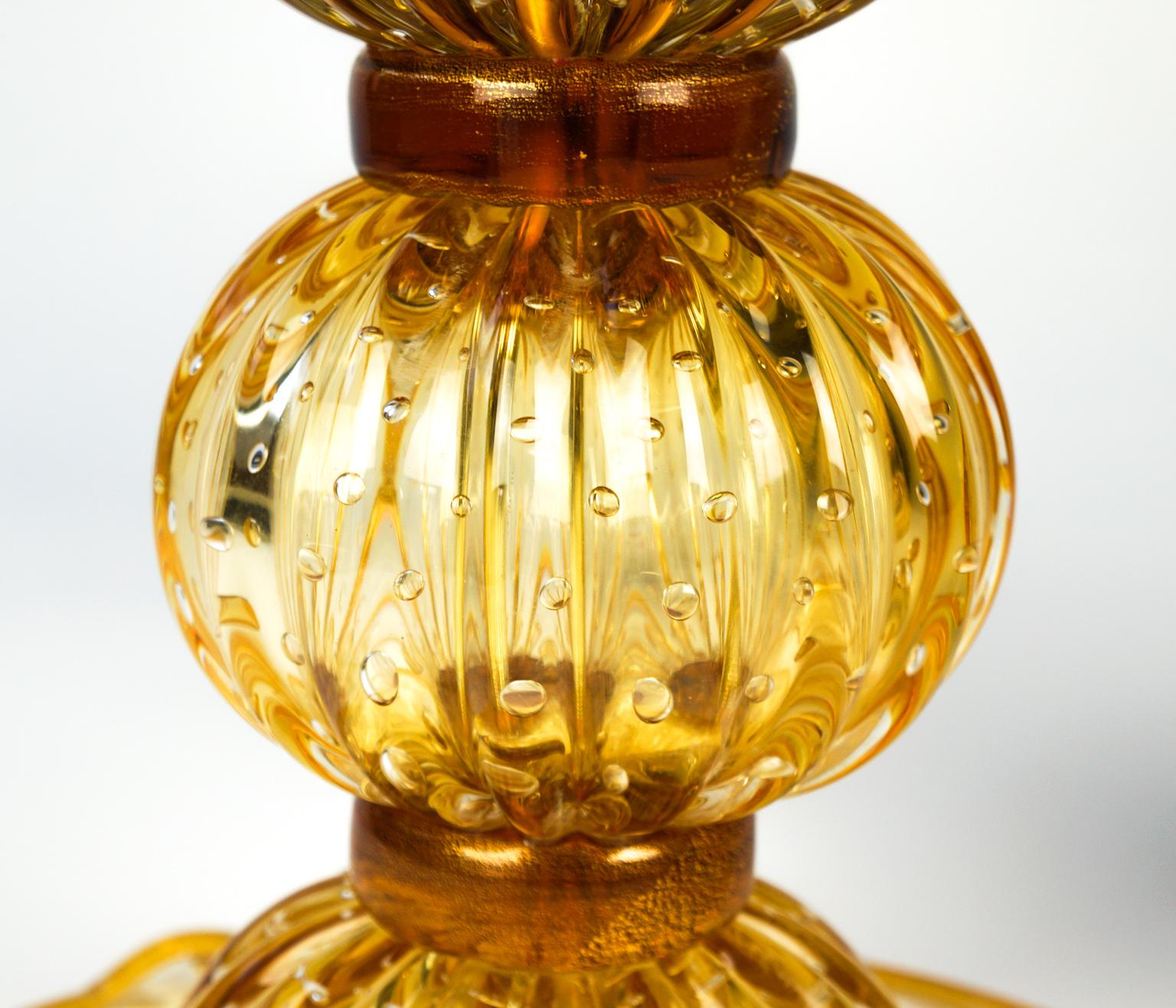 Alberto Donà Mid-Century Modern Amber Two of Murano Glass Table Lamps, 1991 For Sale 4