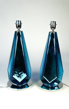 Alberto Donà Mid-Century Modern Amber Two of Murano Glass Table Lamps, 1996