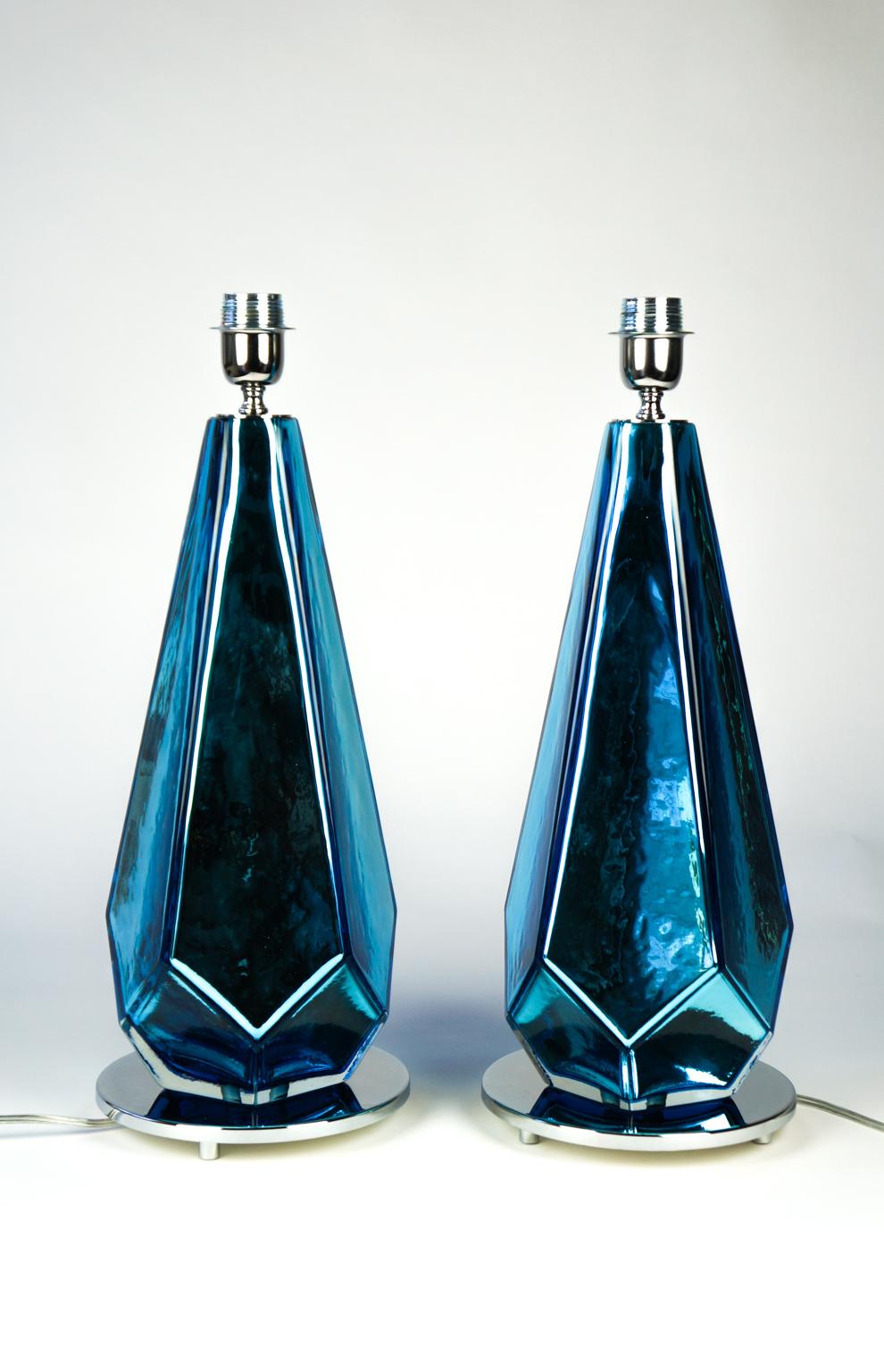 Italian Alberto Donà Mid-Century Modern Amber Two of Murano Glass Table Lamps, 1996 For Sale