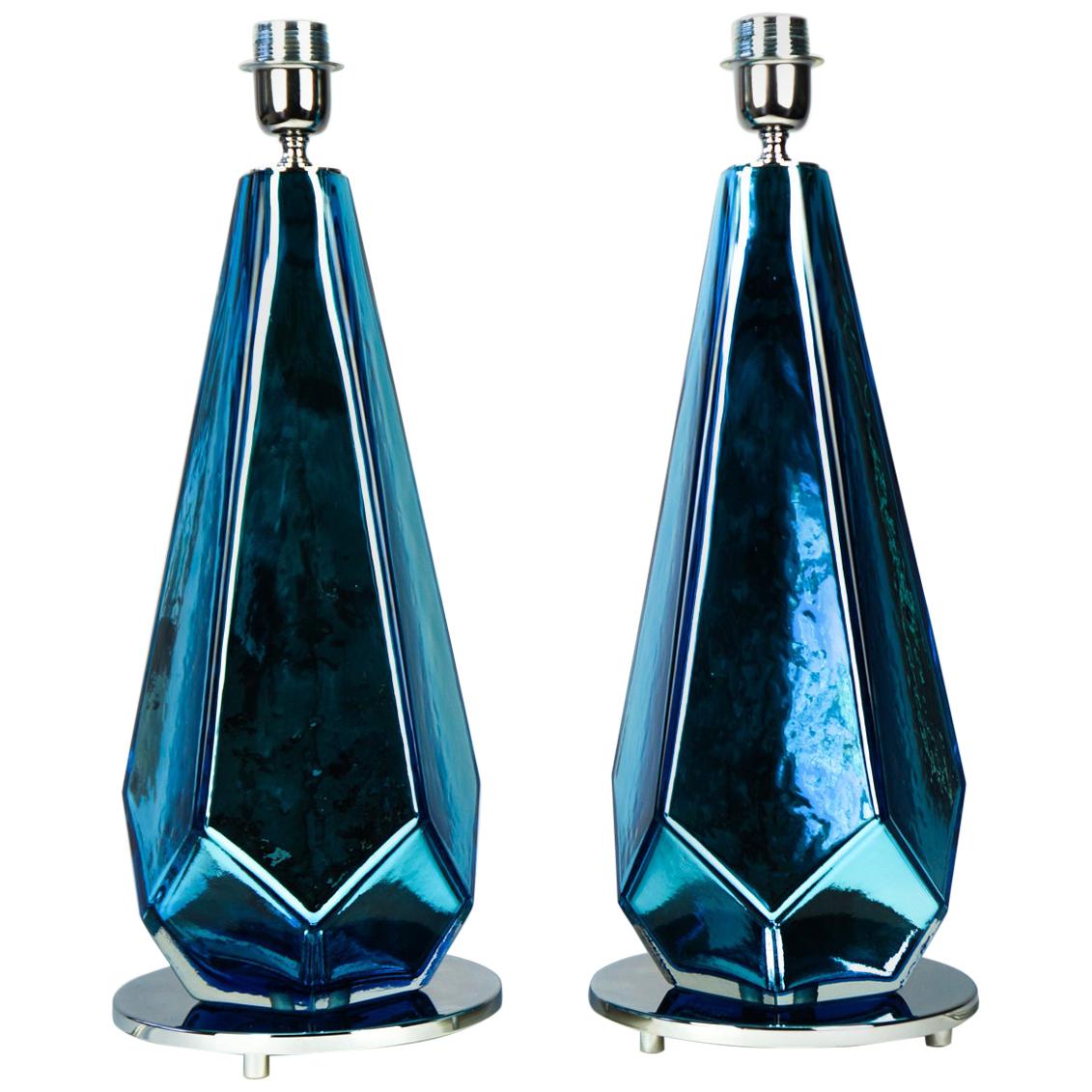 Alberto Donà Mid-Century Modern Amber Two of Murano Glass Table Lamps, 1996
