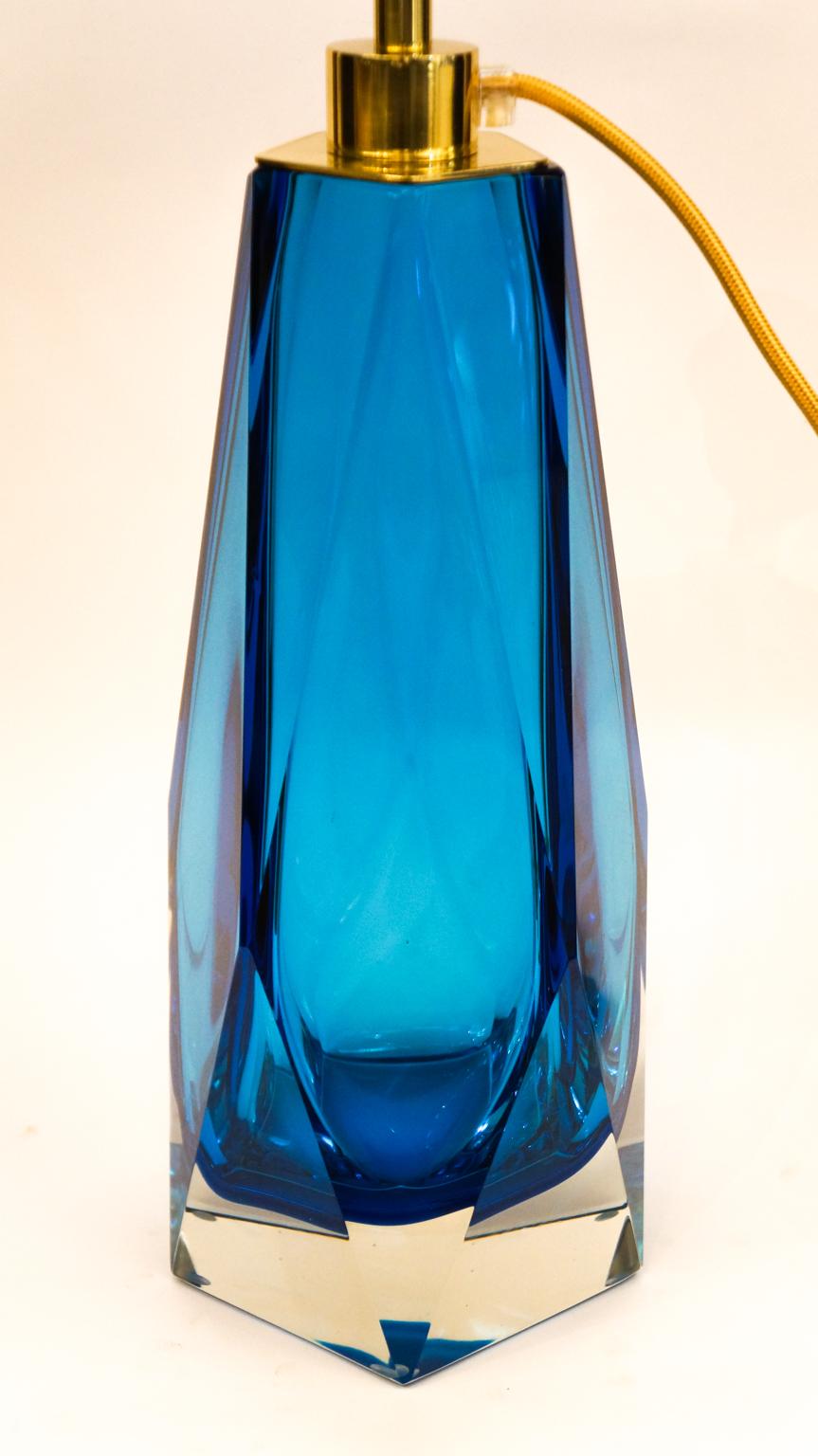 Alberto Donà Mid-Century Modern Aquamarine Two of Murano Glass Table Lamps, 1995 For Sale 4