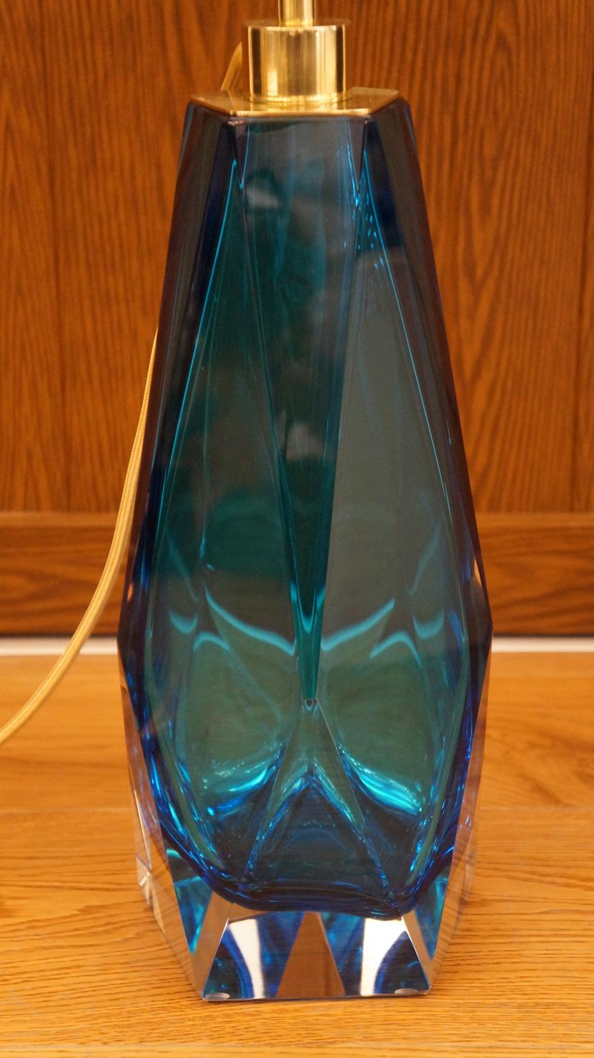 Alberto Donà Mid-Century Modern Aquamarine Two of Murano Glass Table Lamps, 1995 For Sale 11