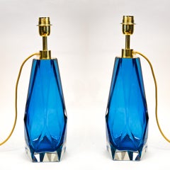 Alberto Donà Mid-Century Modern Aquamarine Two of Murano Glass Table Lamps, 1995
