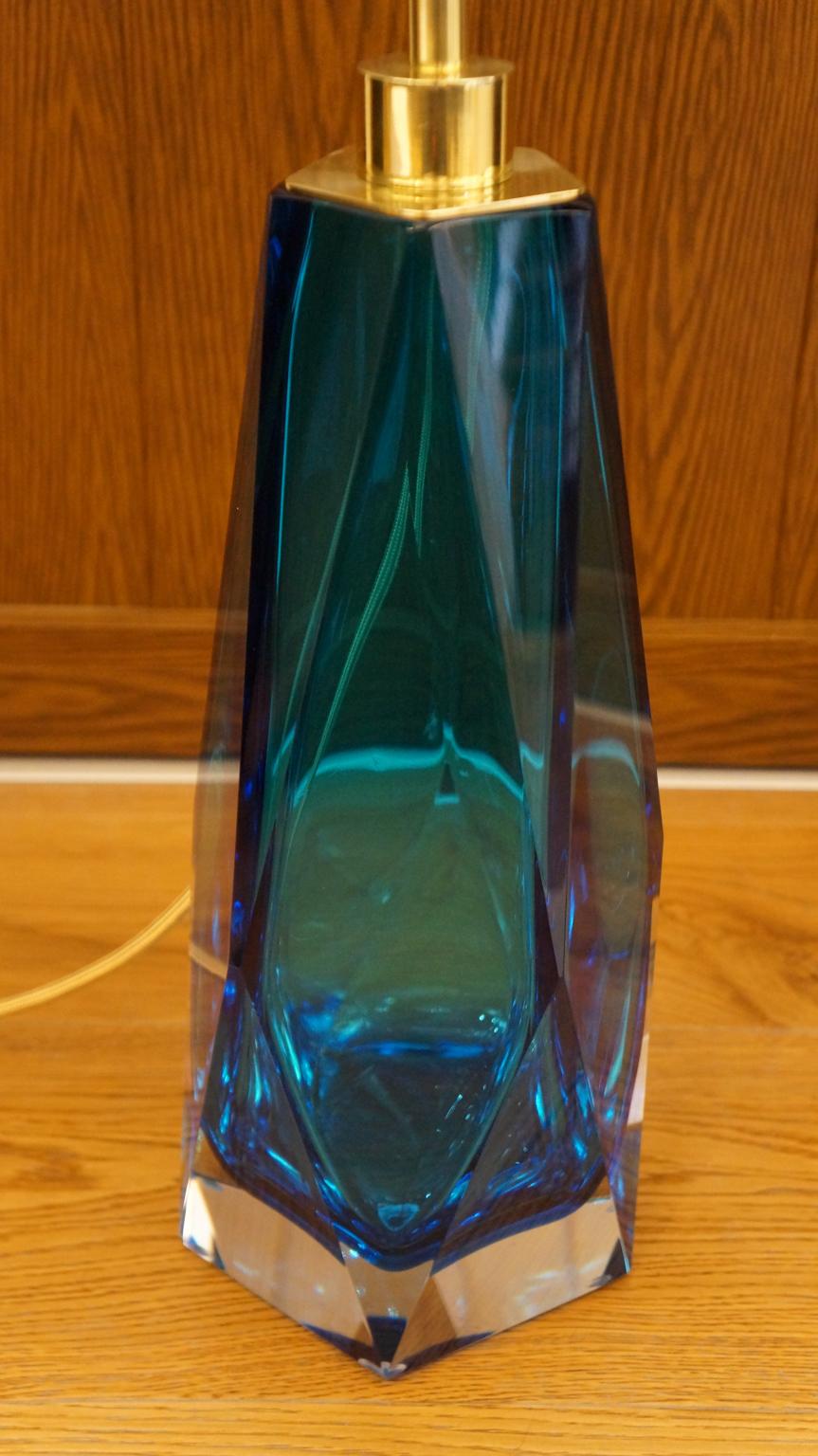 Alberto Donà Mid-Century Modern Aquamarine Two of Murano Glass Table Lamps, 1995 For Sale 13