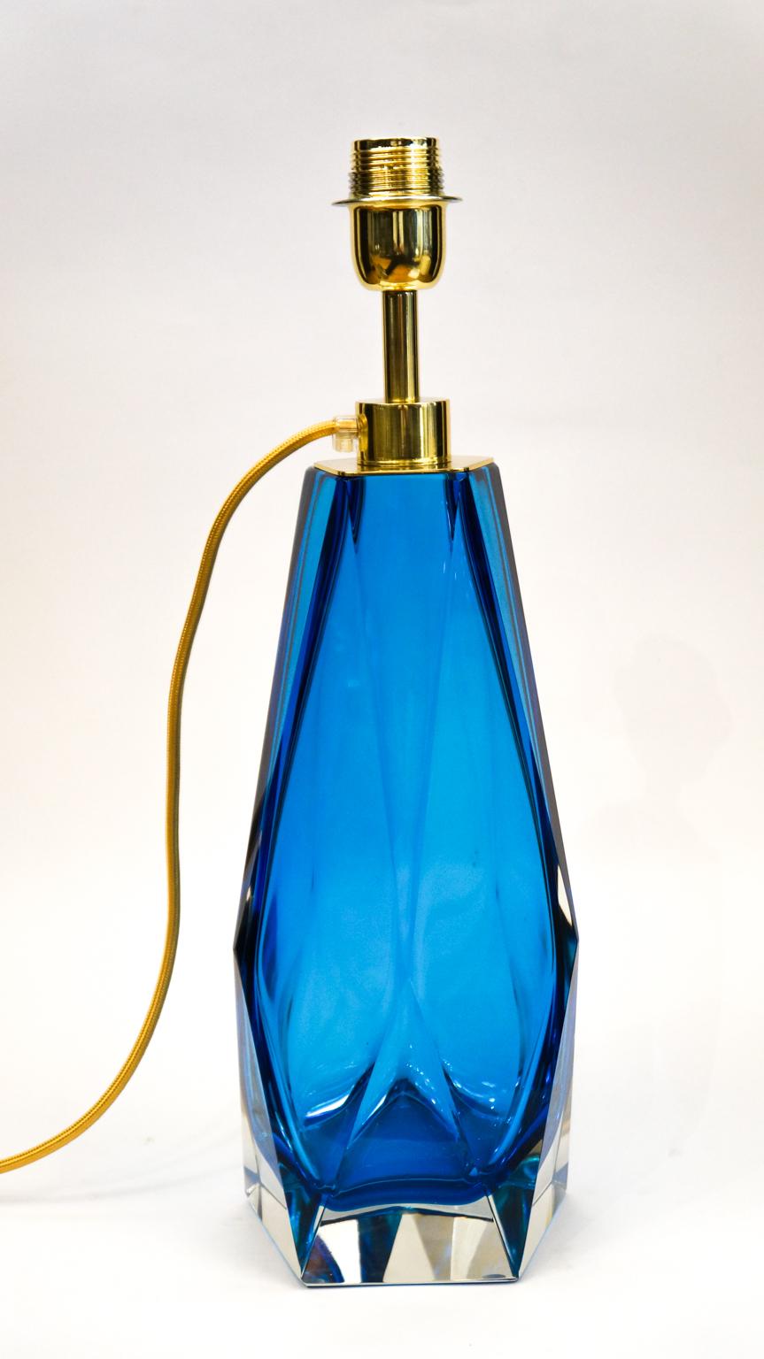 Italian Alberto Donà Mid-Century Modern Aquamarine Two of Murano Glass Table Lamps, 1995 For Sale