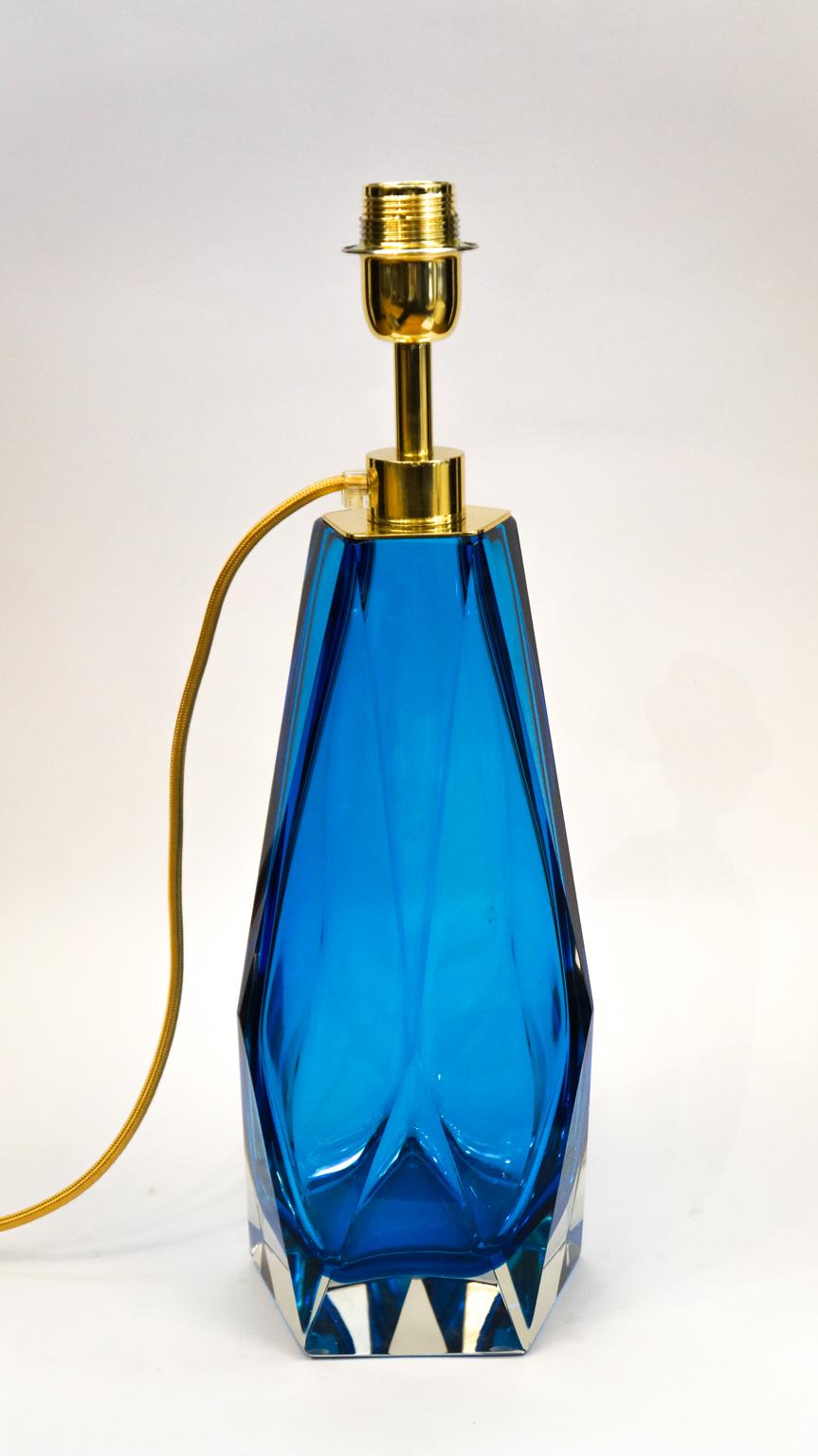 Hand-Crafted Alberto Donà Mid-Century Modern Aquamarine Two of Murano Glass Table Lamps, 1995 For Sale
