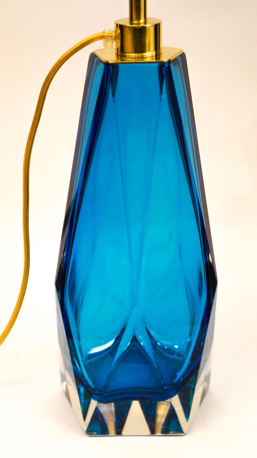 Late 20th Century Alberto Donà Mid-Century Modern Aquamarine Two of Murano Glass Table Lamps, 1995 For Sale