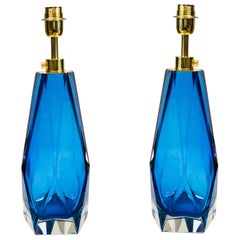 Alberto Donà Mid-Century Modern Aquamarine Two of Murano Glass Table Lamps, 1995