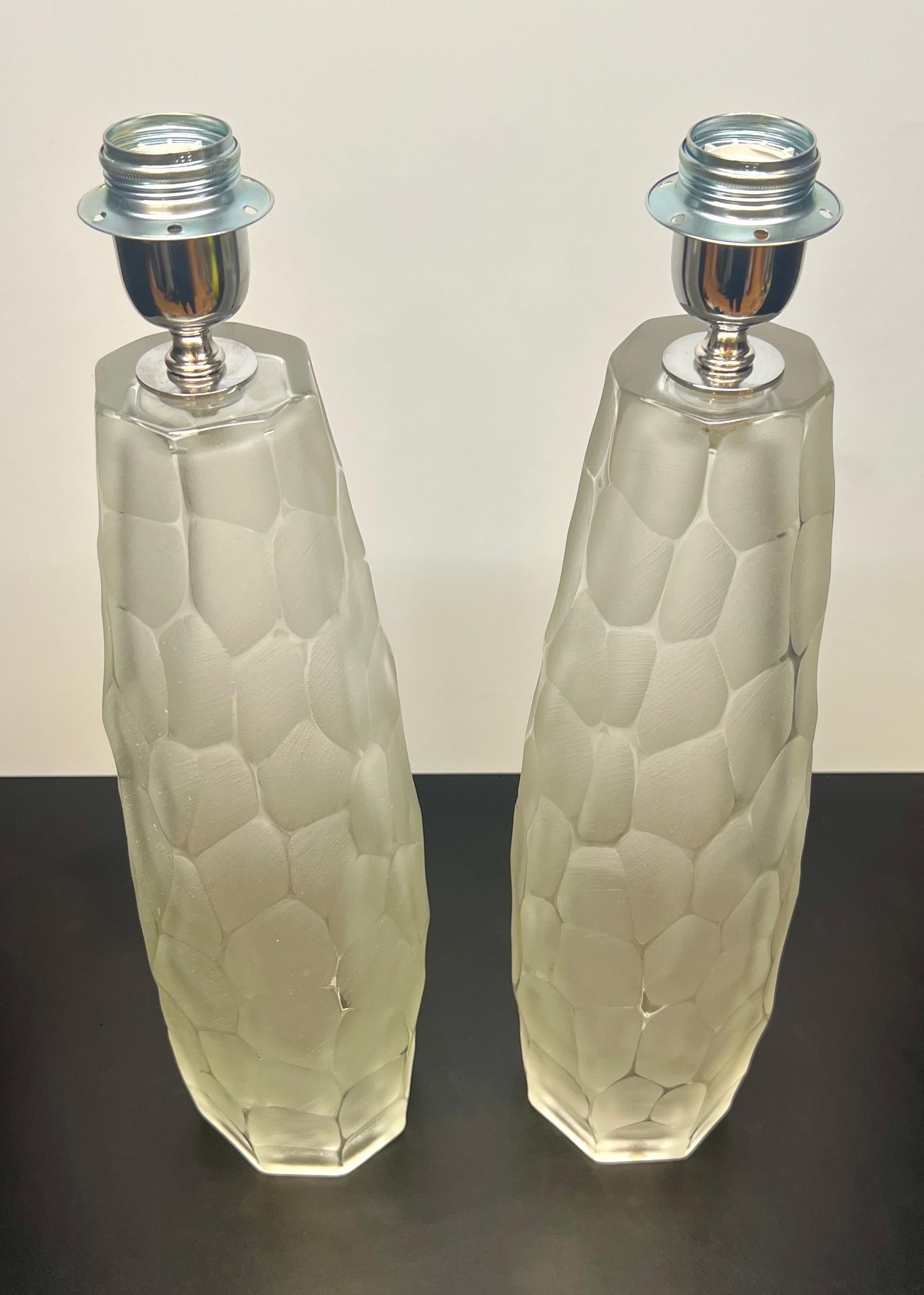 Mid-Century Modern Alberto Donà Modernité du milieu du siècle Deux lampes de table en cristal de Murano 2024 en vente