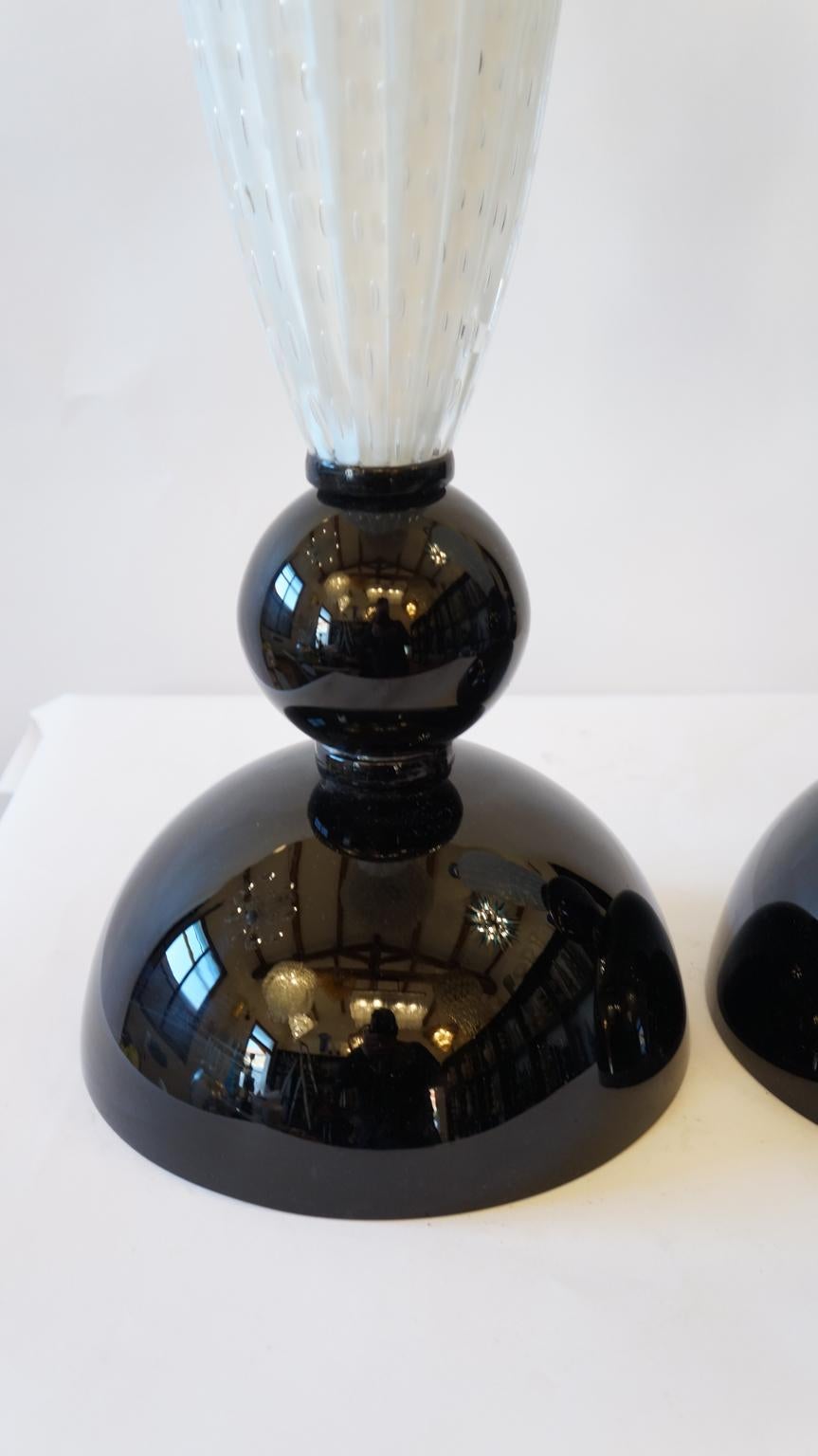 Alberto Donà Mid-Century Modern Black White Two Murano Glass Table Lamps, 1995 For Sale 5
