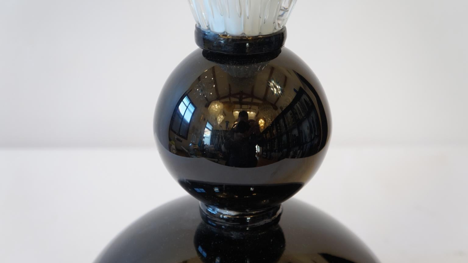 Alberto Donà Mid-Century Modern Black White Two Murano Glass Table Lamps, 1995 For Sale 10
