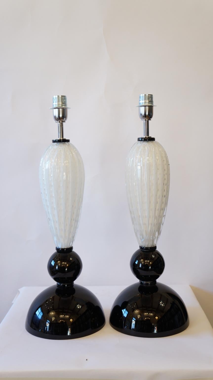 Alberto Donà Mid-Century Modern Black White Two Murano Glass Table Lamps, 1995 For Sale 13