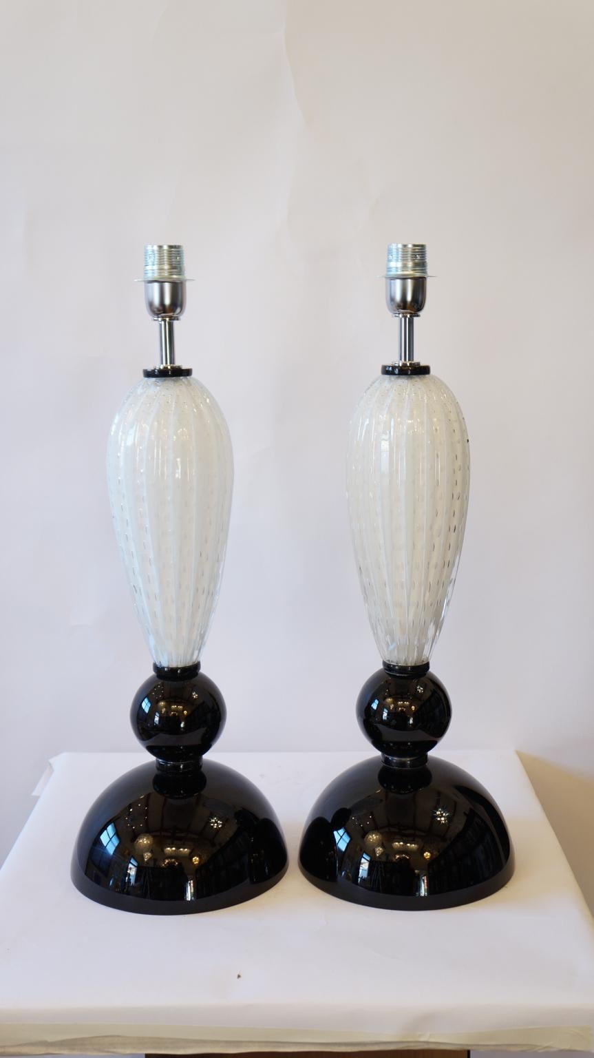 Alberto Donà Mid-Century Modern Black White Two Murano Glass Table Lamps, 1995 For Sale 14