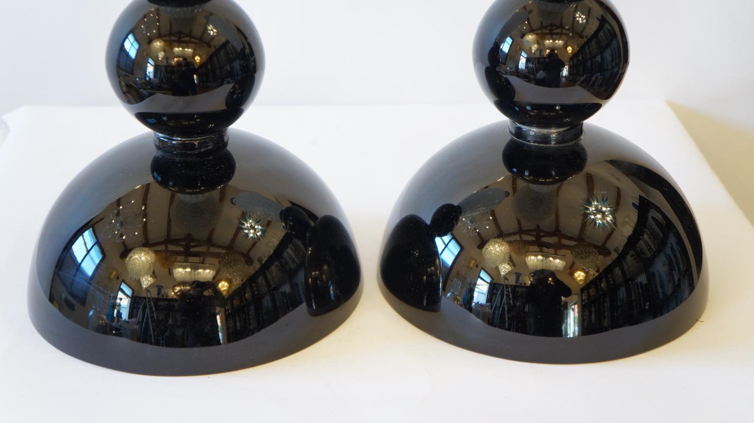 Late 20th Century Alberto Donà Mid-Century Modern Black White Two Murano Glass Table Lamps, 1995 For Sale