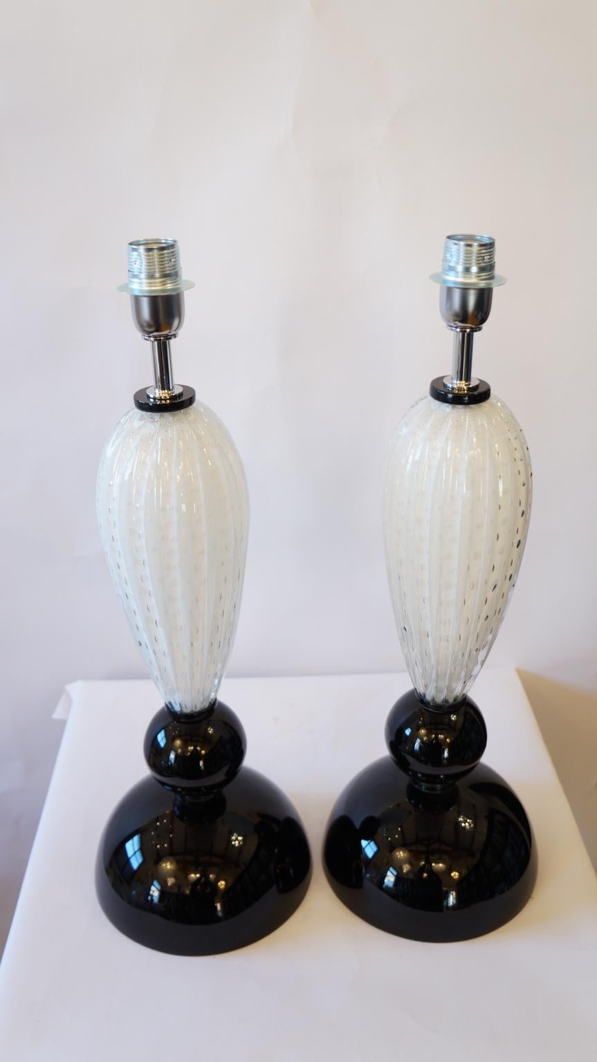 Alberto Donà Mid-Century Modern Black White Two Murano Glass Table Lamps, 1995 For Sale 3