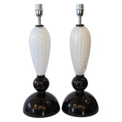 Alberto Donà Mid-Century Modern Black White Two Murano Glass Table Lamps, 1995