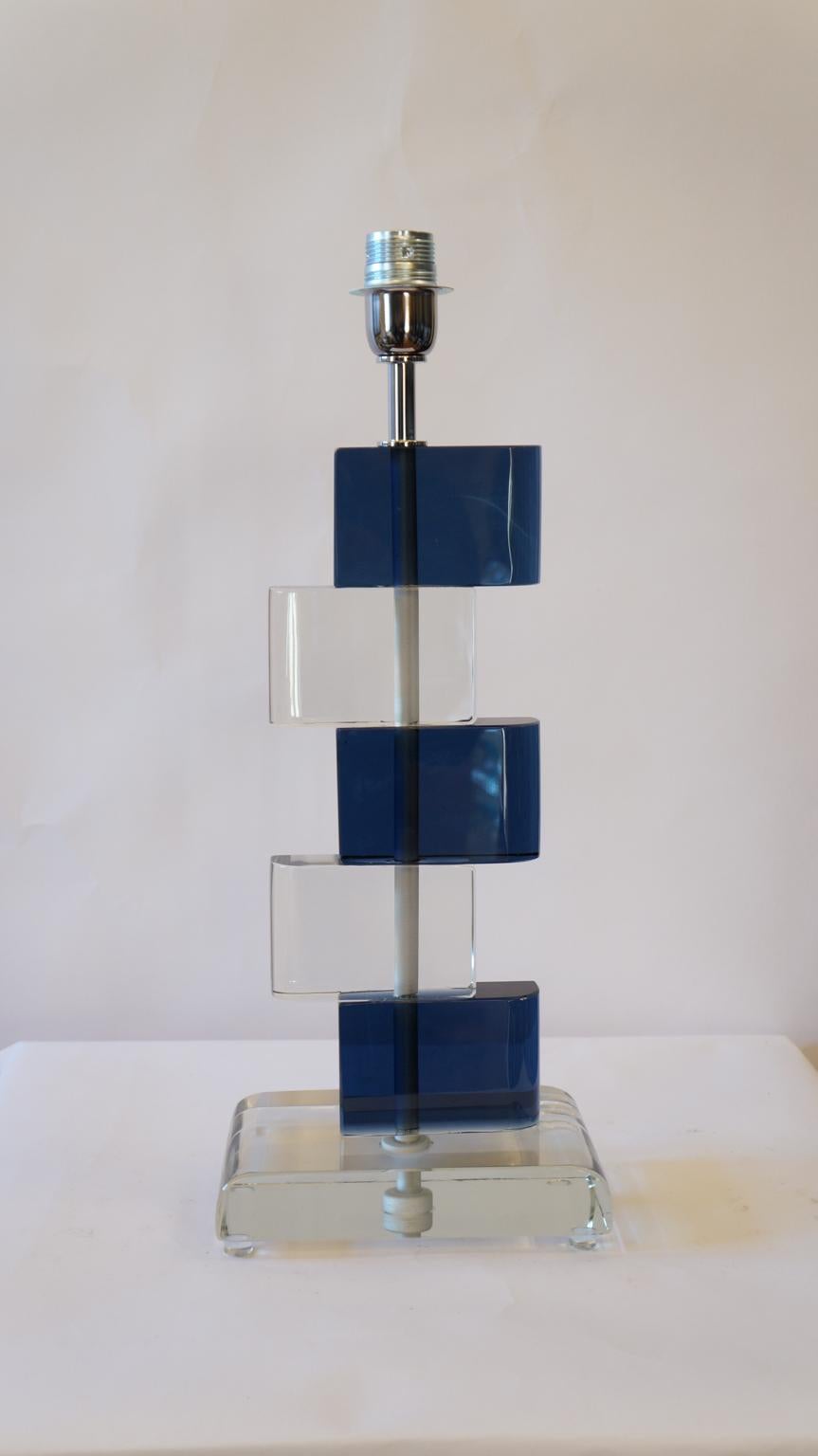 Alberto Donà Mid-Century Modern Blue Crystal Two Murano Glass Table Lamps, 1975 For Sale 12