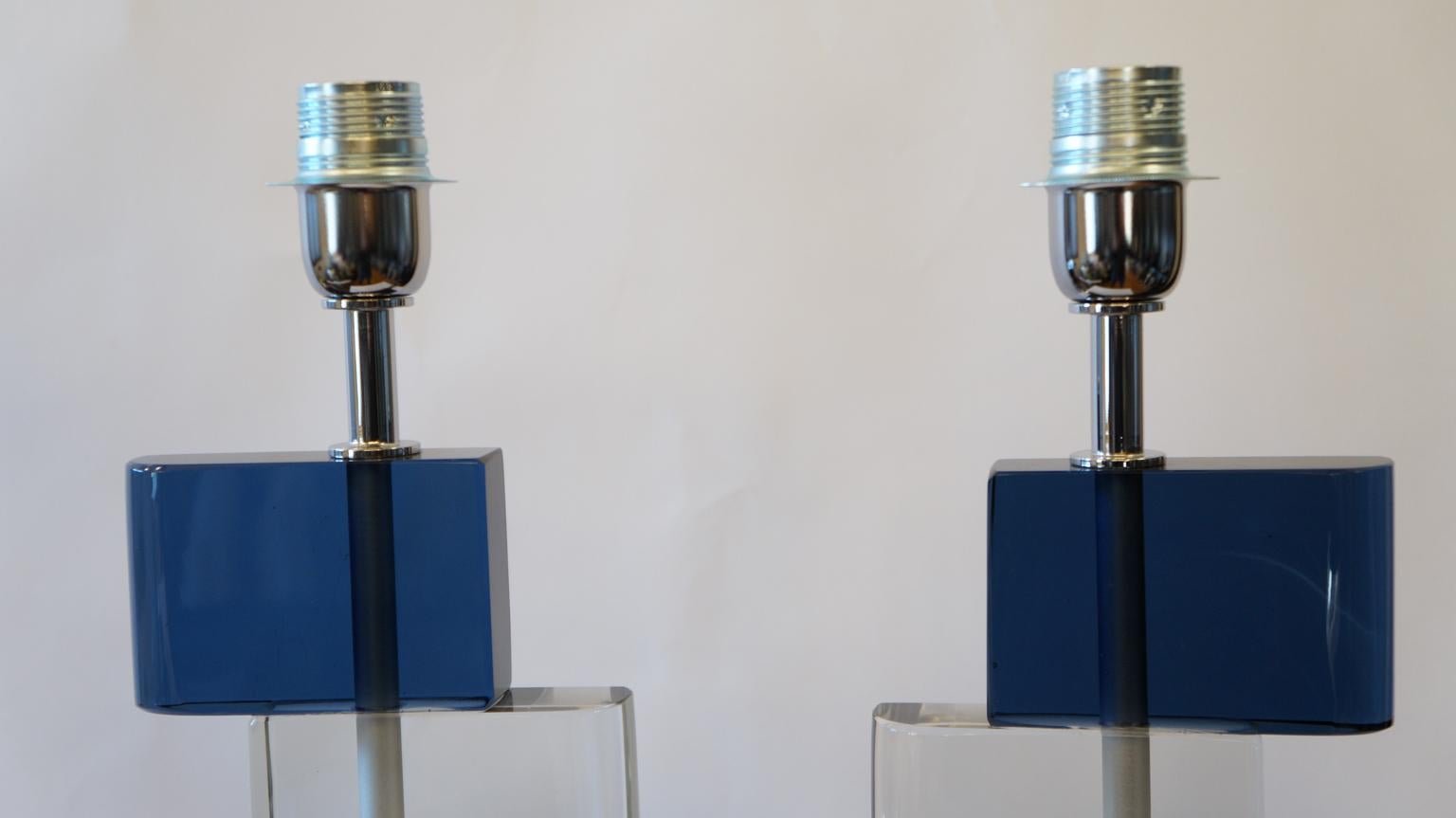italien Deux lampes de table en verre de Murano, cristal bleu, Alberto Donà, Modernité du milieu du siècle, 1975 en vente