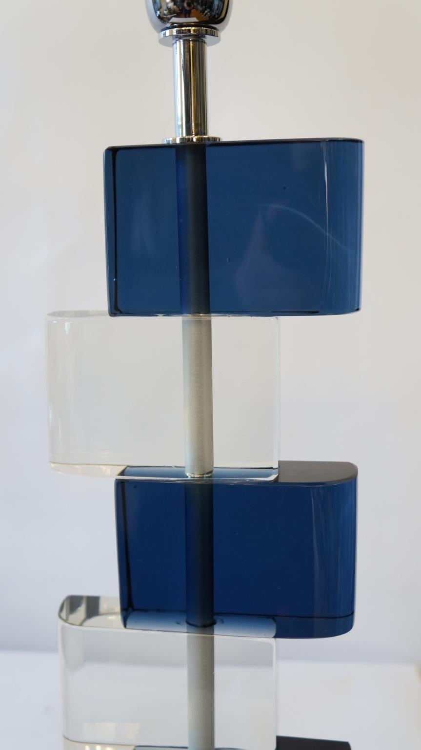 Late 20th Century Alberto Donà Mid-Century Modern Blue Crystal Two Murano Glass Table Lamps, 1975 For Sale